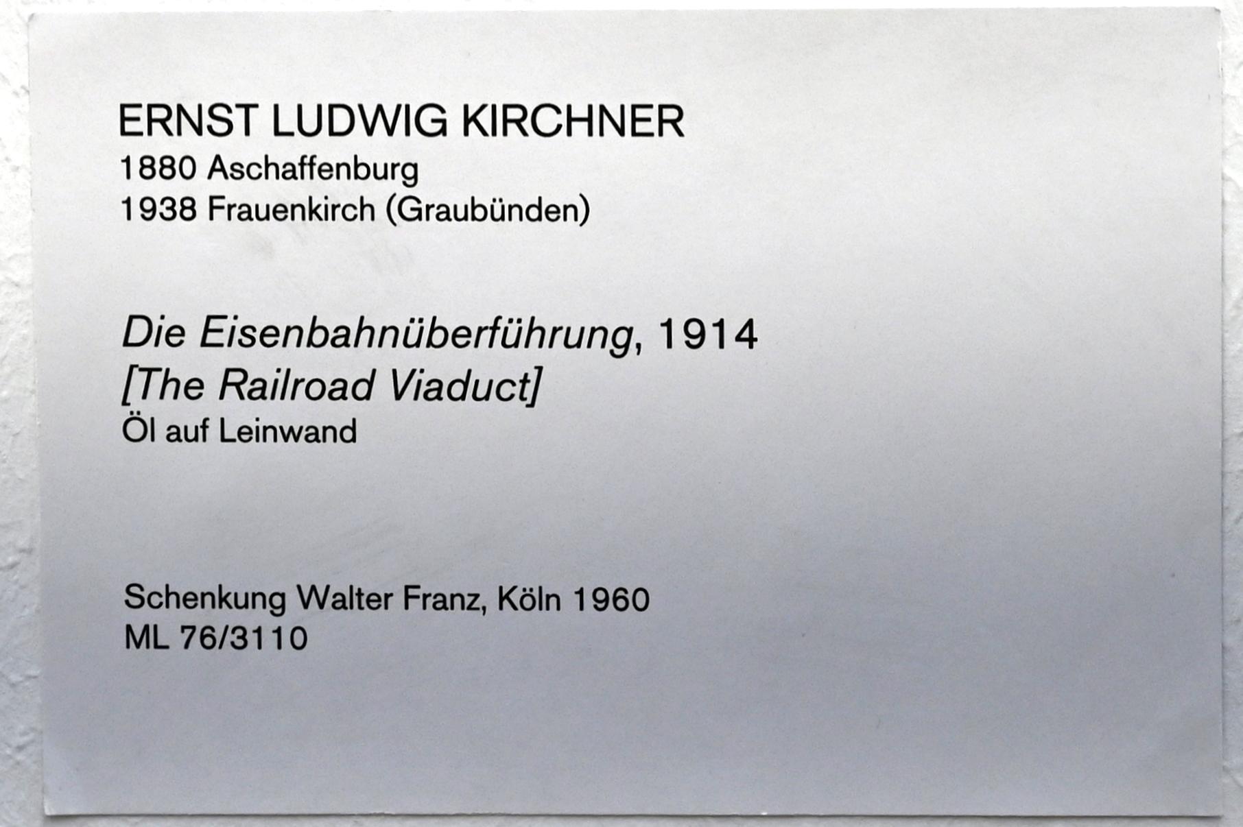 Ernst Ludwig Kirchner (1904–1933), Die Eisenbahnüberführung, Köln, Museum Ludwig, 02.05, 1914, Bild 2/2