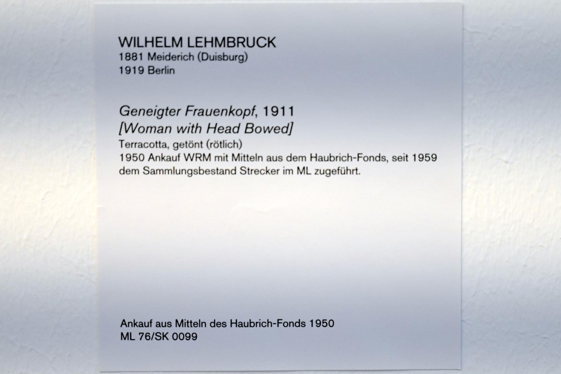 Wilhelm Lehmbruck (1909–1918), Geneigter Frauenkopf, Köln, Museum Ludwig, 02.11, 1911, Bild 4/4