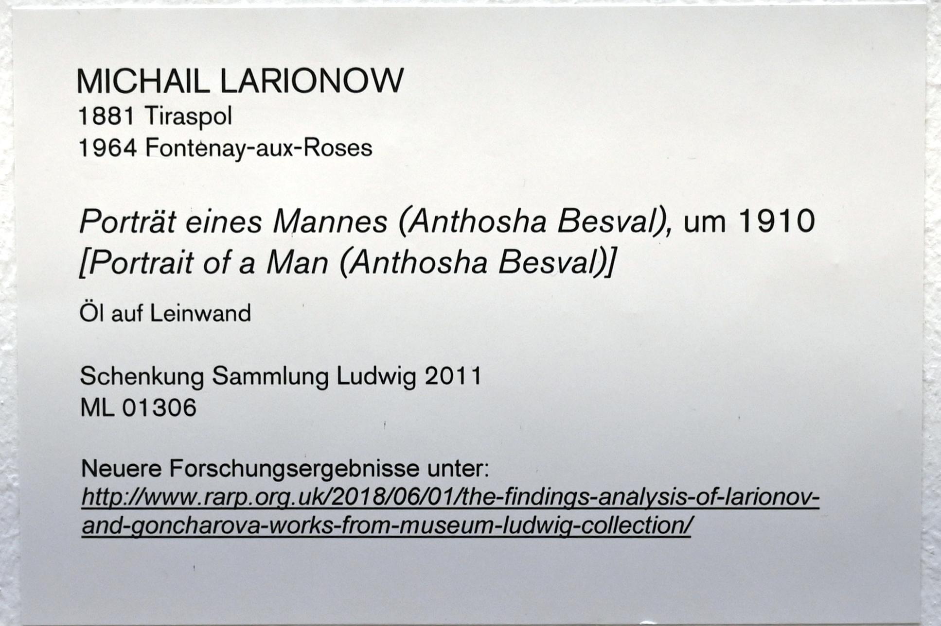 Michail Fjodorowitsch Larionow (1907–1914), Porträt eines Mannes (Anthosha Besval), Köln, Museum Ludwig, 02.14, um 1910, Bild 2/2