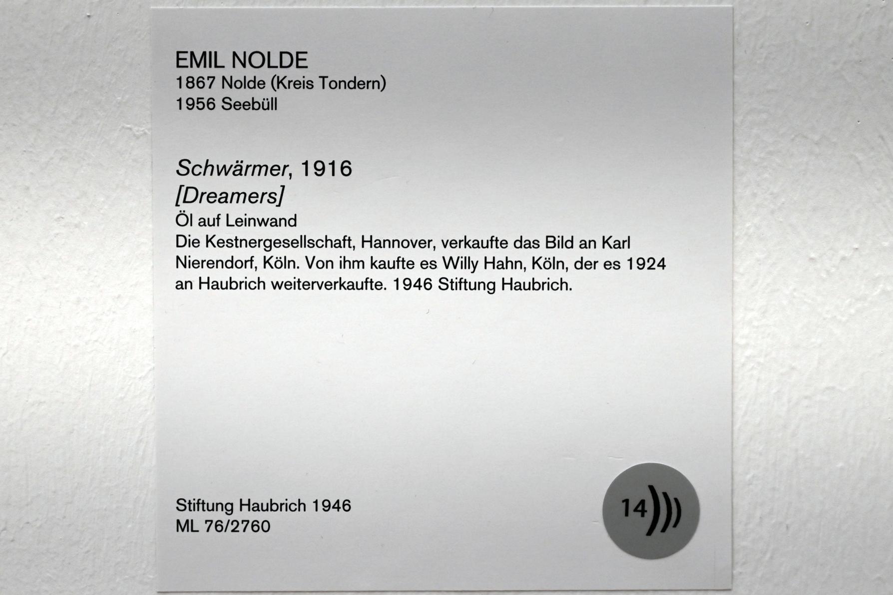 Emil Nolde (1903–1946), Schwärmer, Köln, Museum Ludwig, 02.16, 1916, Bild 2/2