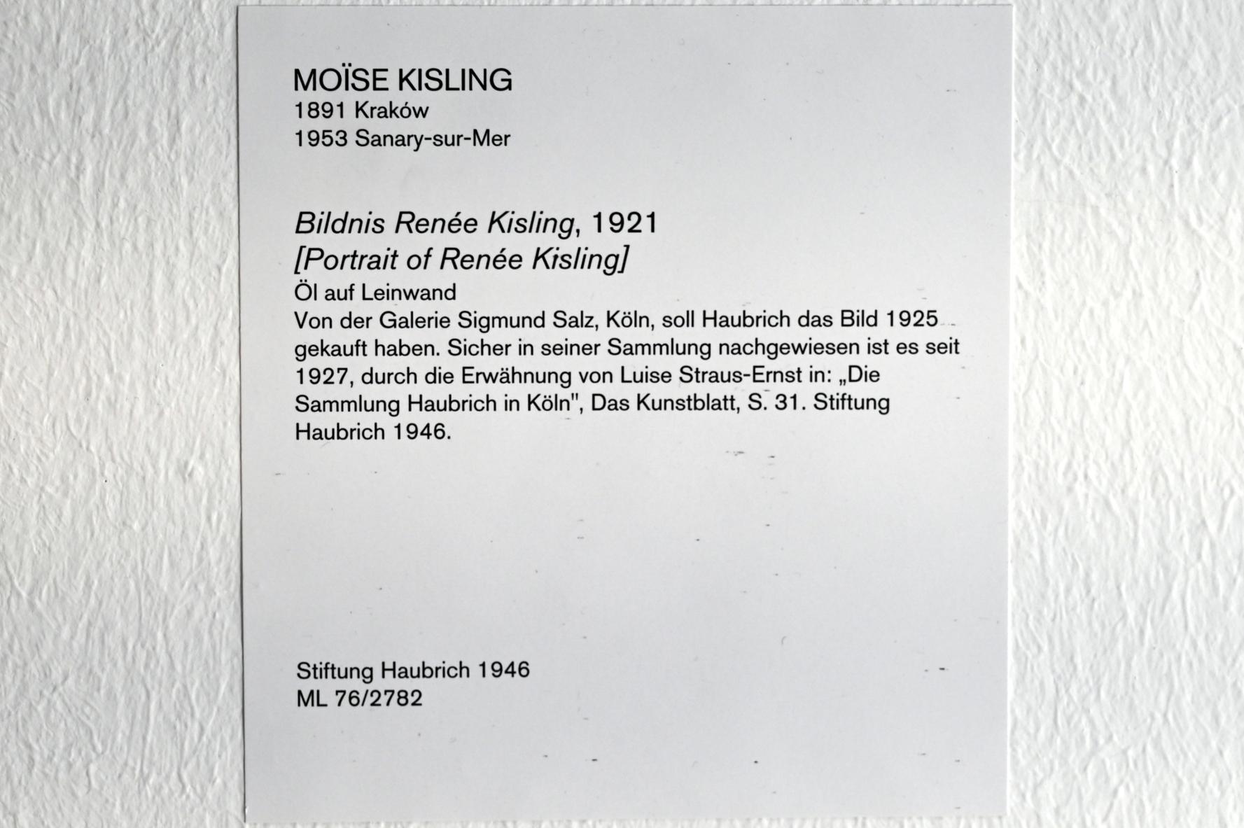 Moise Kisling (1921–1950), Bildnis Renée Kisling, Köln, Museum Ludwig, 02.30, 1921, Bild 2/2