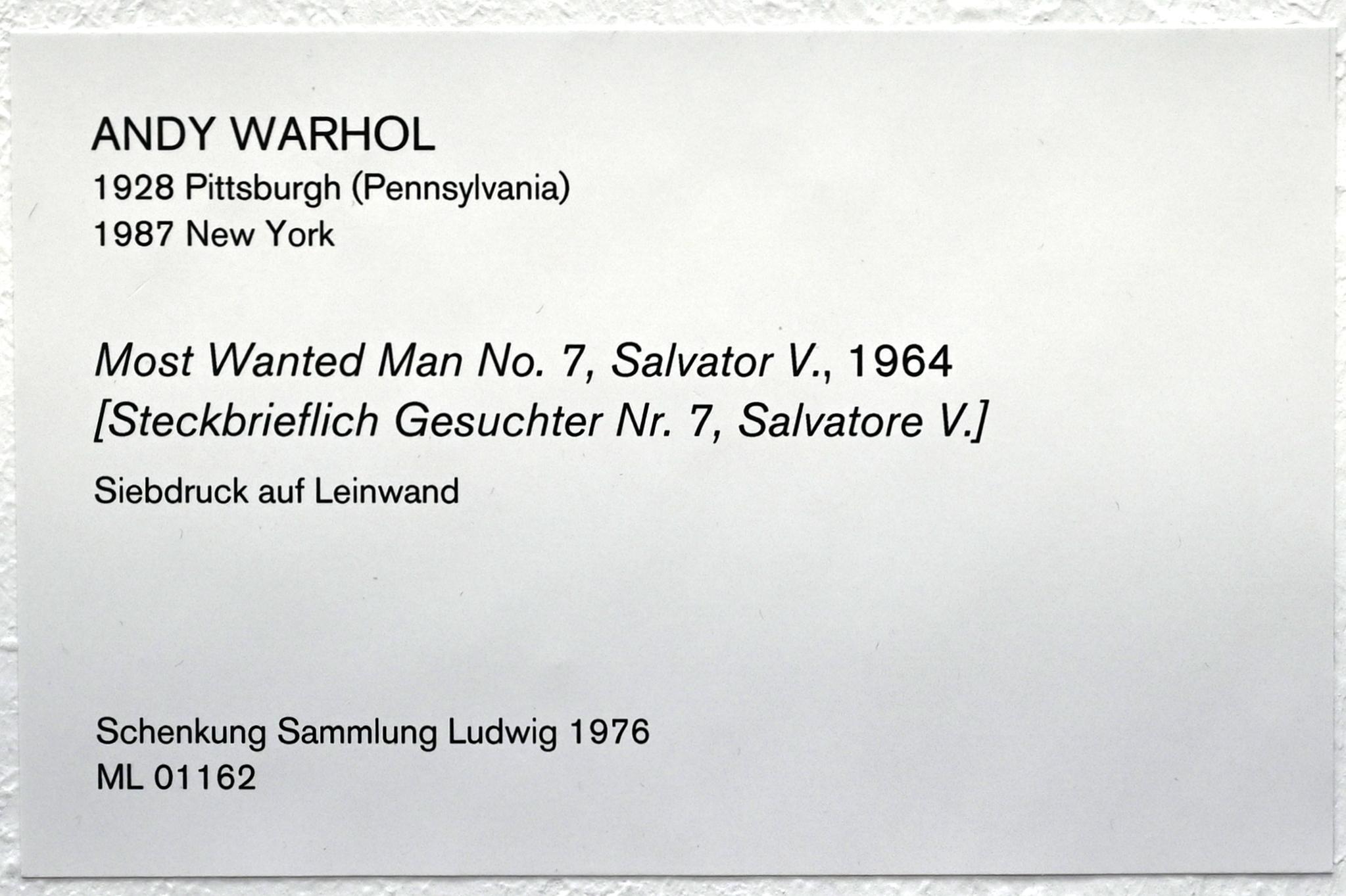 Andy Warhol (1956–1986), Most Wanted Man No. 7, Salvator V., Köln, Museum Ludwig, 01.08, 1964, Bild 2/2