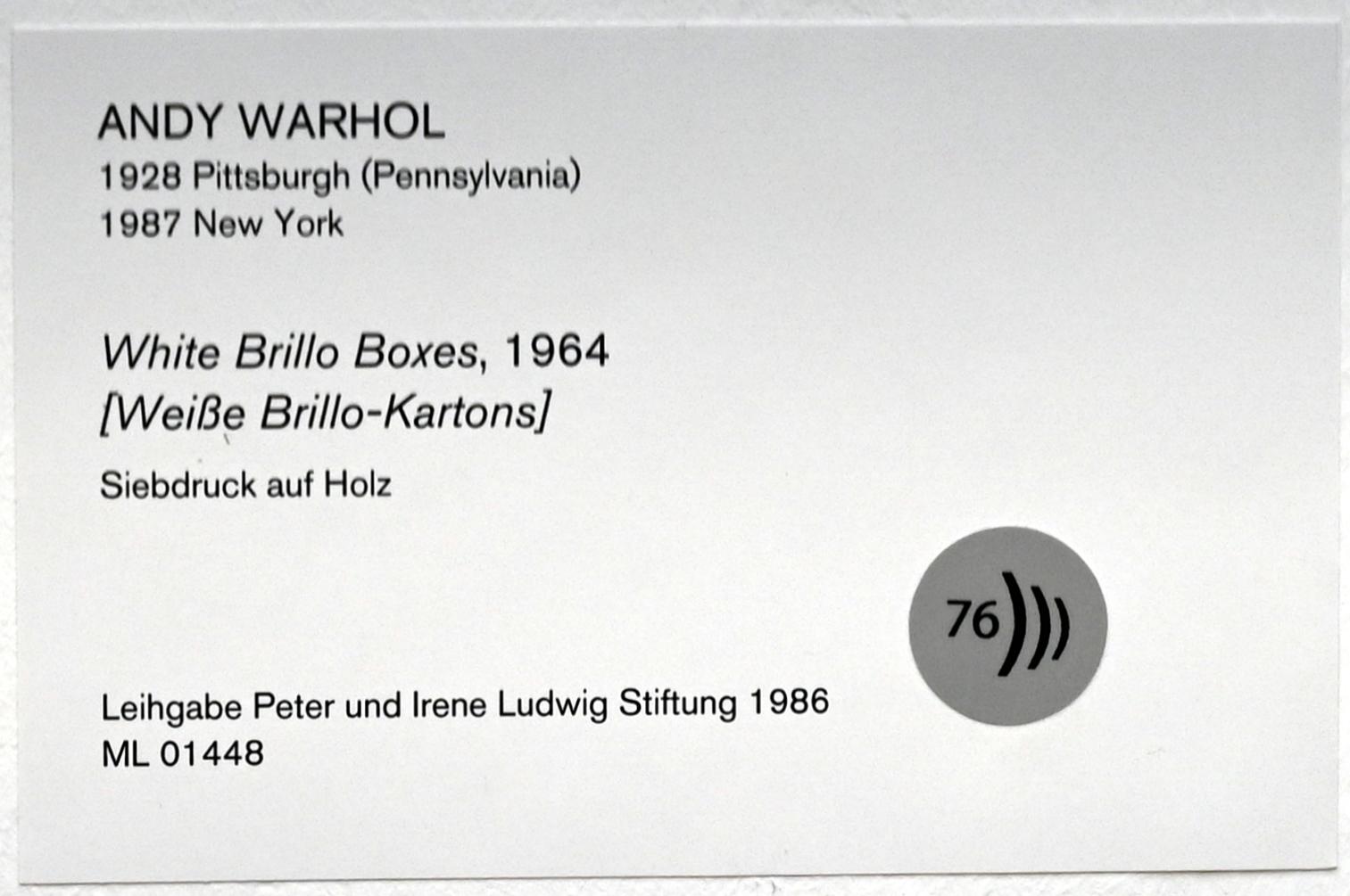 Andy Warhol (1956–1986), Weiße Brillo-Kartons, Köln, Museum Ludwig, 01.02, 1964, Bild 2/2