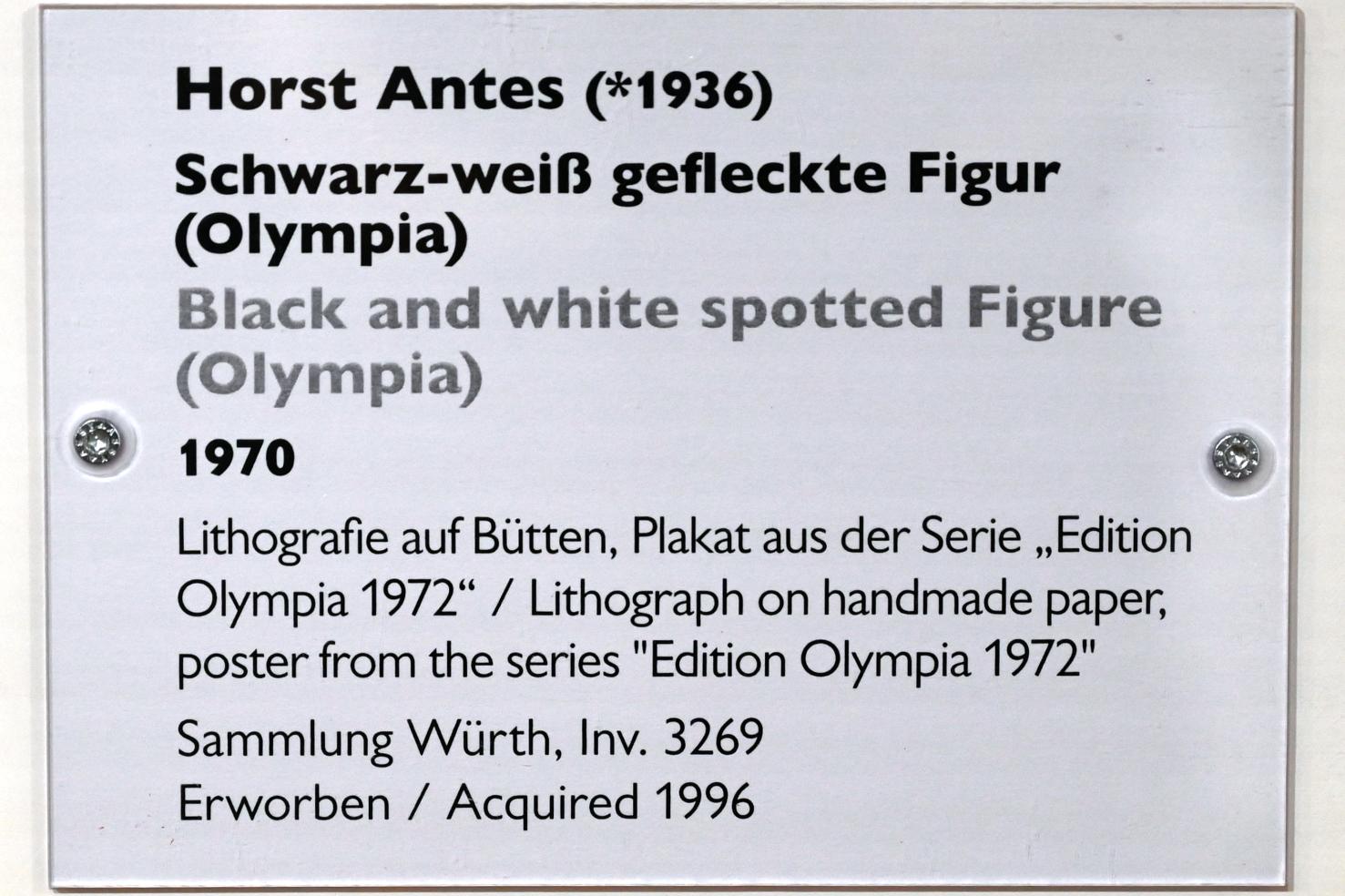 Horst Antes (1964–1993), Schwarz-weiß gefleckte Figur (Olympia), Schwäbisch Hall, Kunsthalle Würth, Ausstellung "Sport, Spaß und Spiel" vom 13.12.2021 - 26.02.2023, Obergeschoß, 1970, Bild 2/3