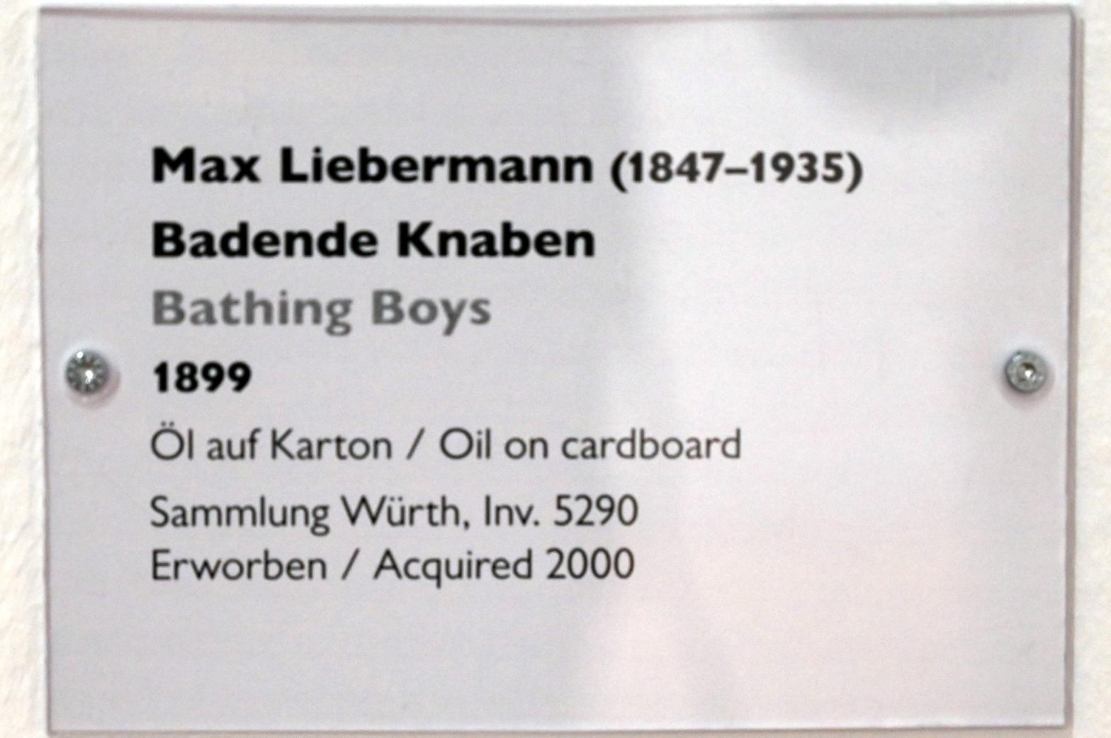 Max Liebermann (1872–1929), Badende Knaben, Schwäbisch Hall, Kunsthalle Würth, Ausstellung "Sport, Spaß und Spiel" vom 13.12.2021 - 26.02.2023, Obergeschoß, 1899, Bild 2/2