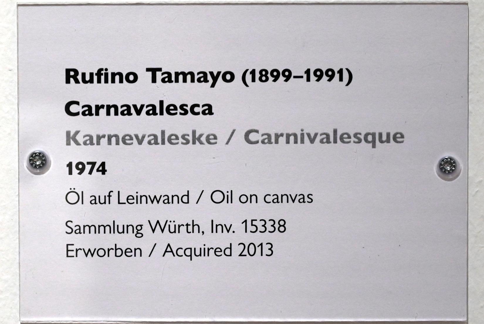 Rufino Tamayo (1941–1988), Karnevaleske, Schwäbisch Hall, Kunsthalle Würth, Ausstellung "Sport, Spaß und Spiel" vom 13.12.2021 - 26.02.2023, Untergeschoß, 1974, Bild 2/2