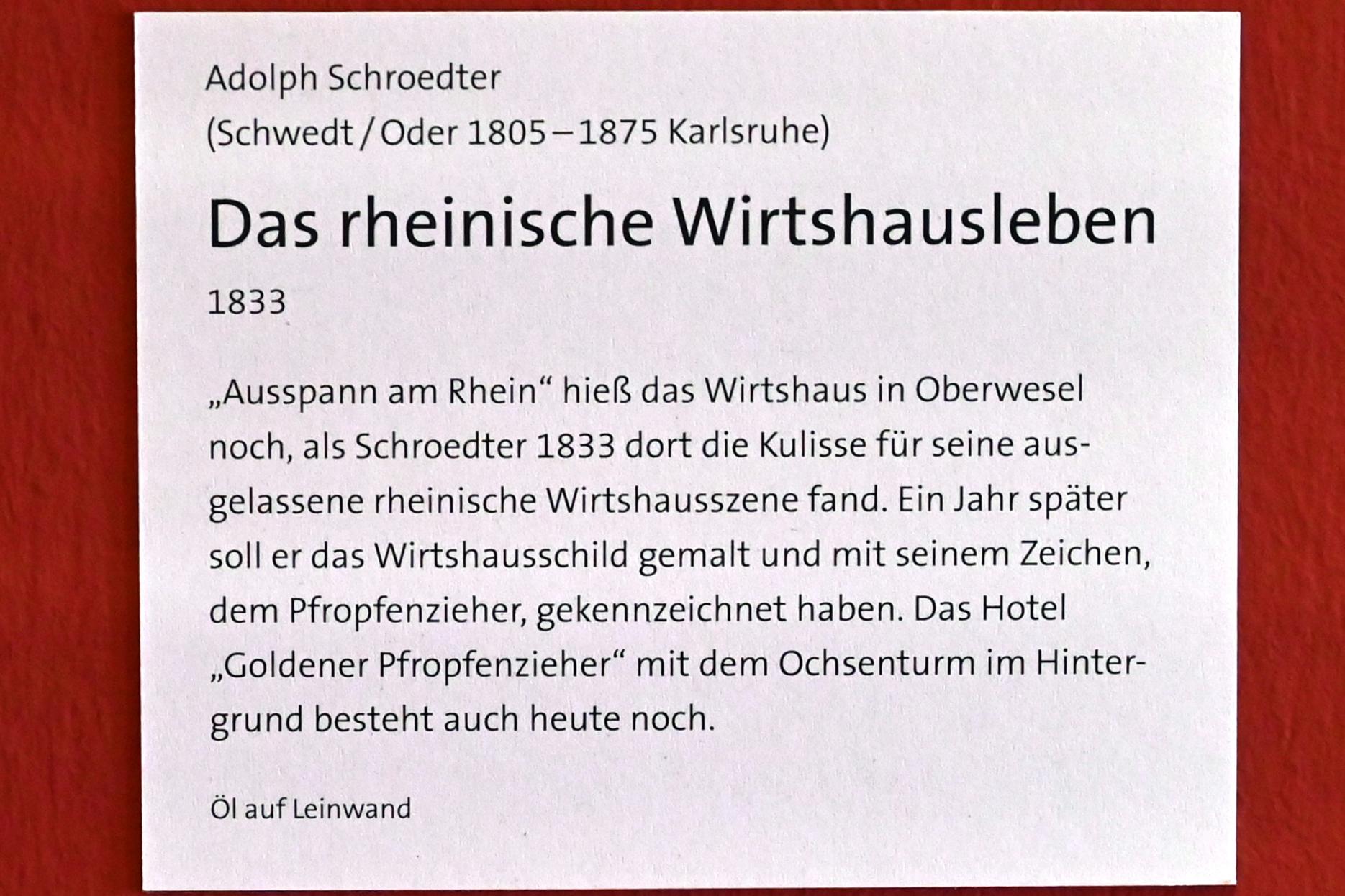 Adolph Schroedter (1833), Das rheinische Wirtshausleben, Bonn, Rheinisches Landesmuseum, 1833