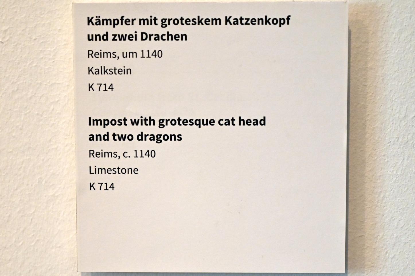 Kämpfer mit groteskem Katzenkopf und zwei Drachen, Köln, Museum Schnütgen, Saal 2, um 1140, Bild 3/3