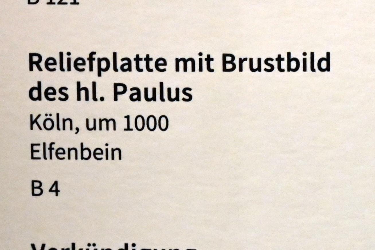 Reliefplatte mit Brustbild des hl. Paulus, Köln, Museum Schnütgen, Saal 10, um 1000, Bild 2/2