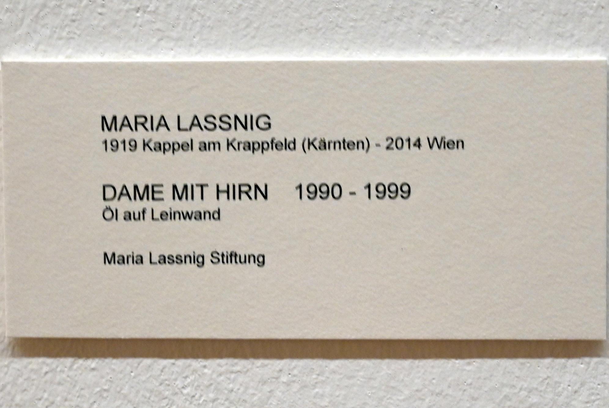 Maria Lassnig (1945–2011), Dame mit Hirn, Bonn, Kunstmuseum, Ausstellung "Maria Lassnig - Wach bleiben" vom 10.02. - 08.05.2022, Saal 1, 1990–1999, Bild 2/2