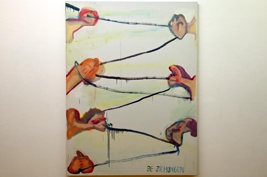 Maria Lassnig (1945–2011), Be-Ziehungen I, Bonn, Kunstmuseum, Ausstellung "Maria Lassnig - Wach bleiben" vom 10.02. - 08.05.2022, Saal 2, 1992, Bild 1/3