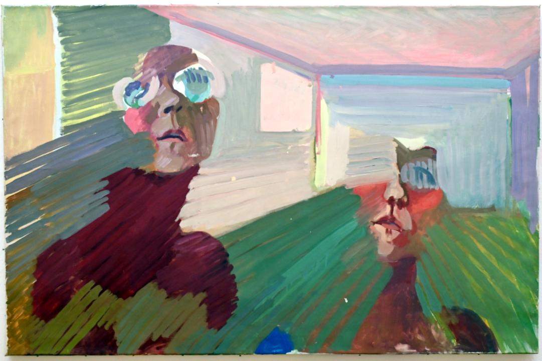 Maria Lassnig (1945–2011), Augengläserselbstporträt, Bonn, Kunstmuseum, Ausstellung "Maria Lassnig - Wach bleiben" vom 10.02. - 08.05.2022, Saal 3, 1967, Bild 1/2