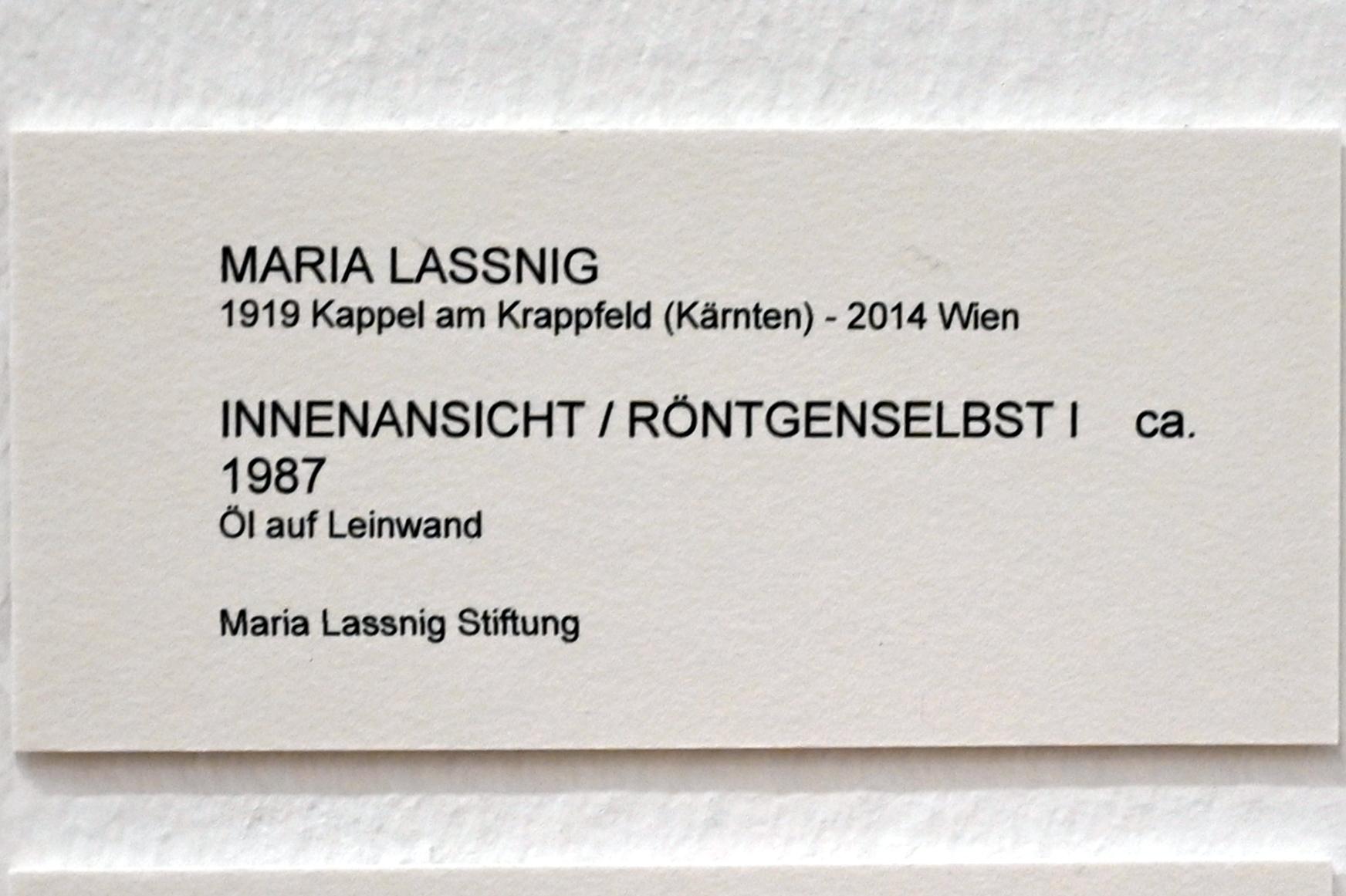 Maria Lassnig (1945–2011), Innenansicht / Röntgenselbst I, Bonn, Kunstmuseum, Ausstellung "Maria Lassnig - Wach bleiben" vom 10.02. - 08.05.2022, Saal 4, um 1987, Bild 2/2