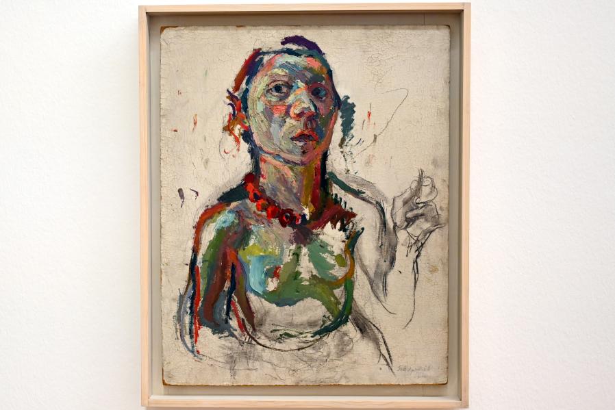 Maria Lassnig (1945–2011), Selbstporträt expressiv, Bonn, Kunstmuseum, Ausstellung "Maria Lassnig - Wach bleiben" vom 10.02. - 08.05.2022, Saal 5, 1945, Bild 1/2