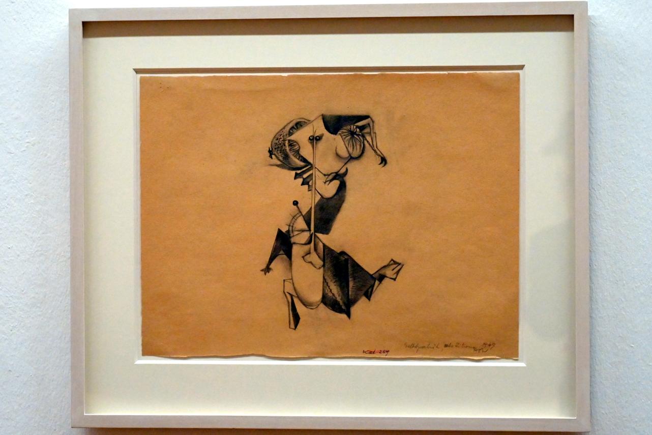 Maria Lassnig (1945–2011), Selbstporträt, als Zitrone, Bonn, Kunstmuseum, Ausstellung "Maria Lassnig - Wach bleiben" vom 10.02. - 08.05.2022, Saal 6, 1949, Bild 1/2