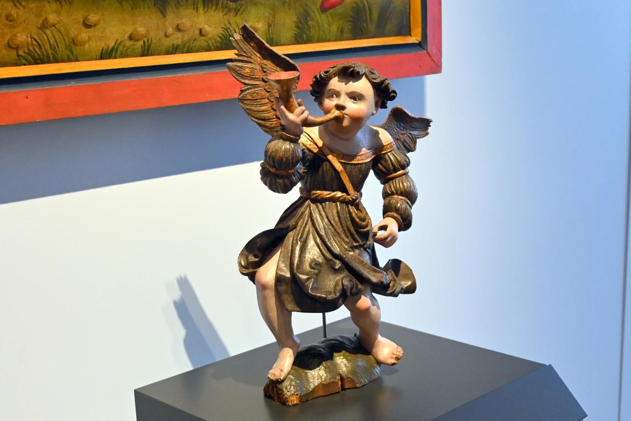 Engel mit Jagdhorn aus der Figurengruppe der Einhornjagd, Stuttgart, Landesmuseum Württemberg, Mittelalter, um 1520, Bild 1/3
