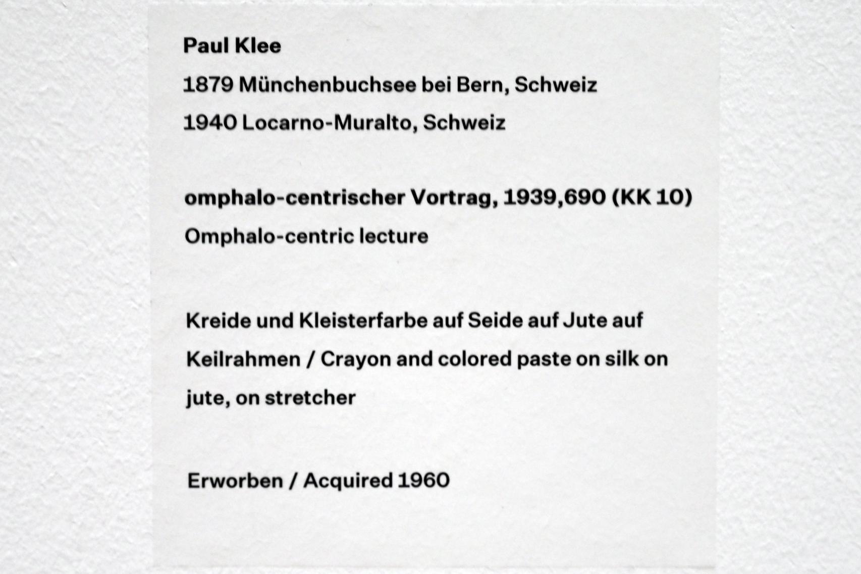 Paul Klee (1904–1940), omphalo-centrischer Vortrag, Düsseldorf, Kunstsammlung K20, Saal 1, 1939, Bild 2/2