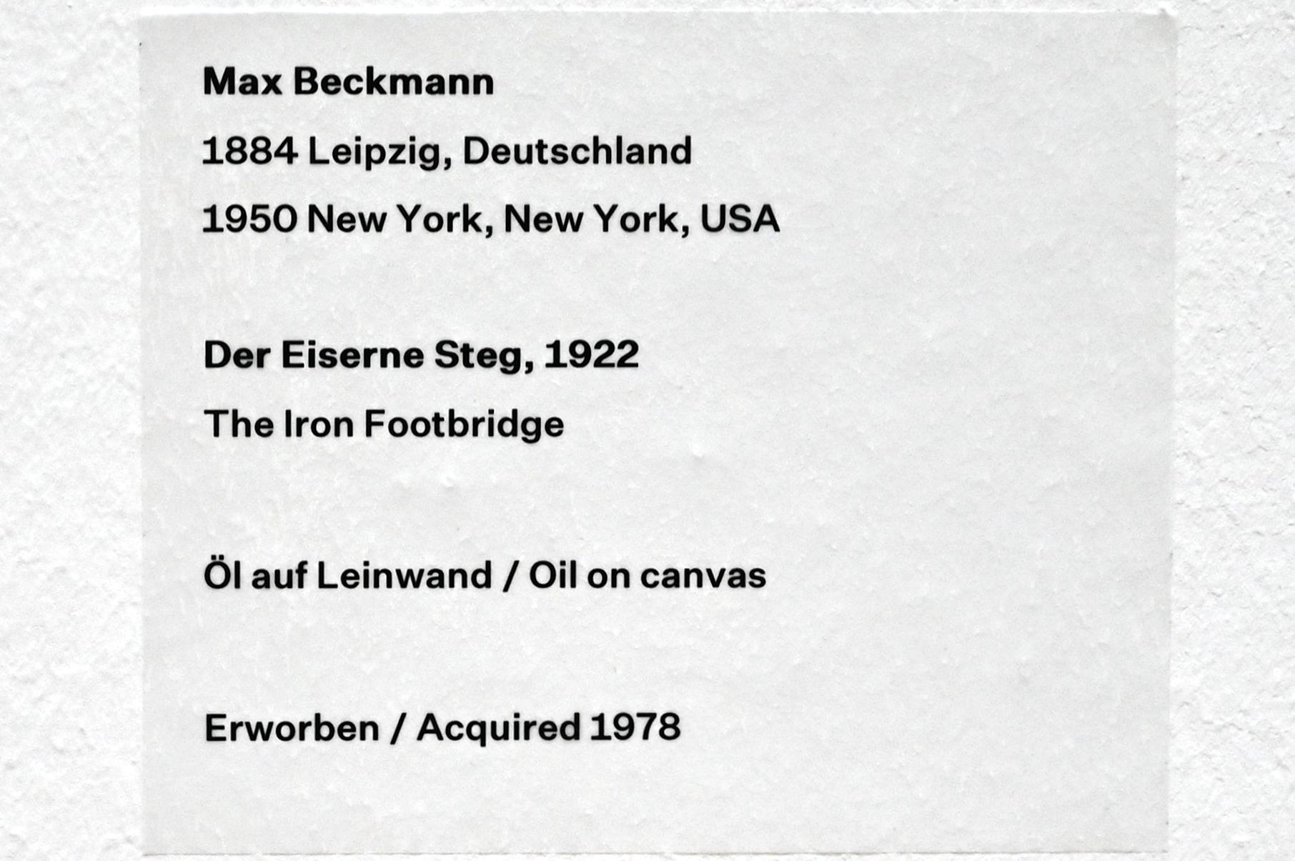 Max Beckmann (1905–1950), Der eiserne Steg, Düsseldorf, Kunstsammlung K20, Saal 9, 1922, Bild 2/2