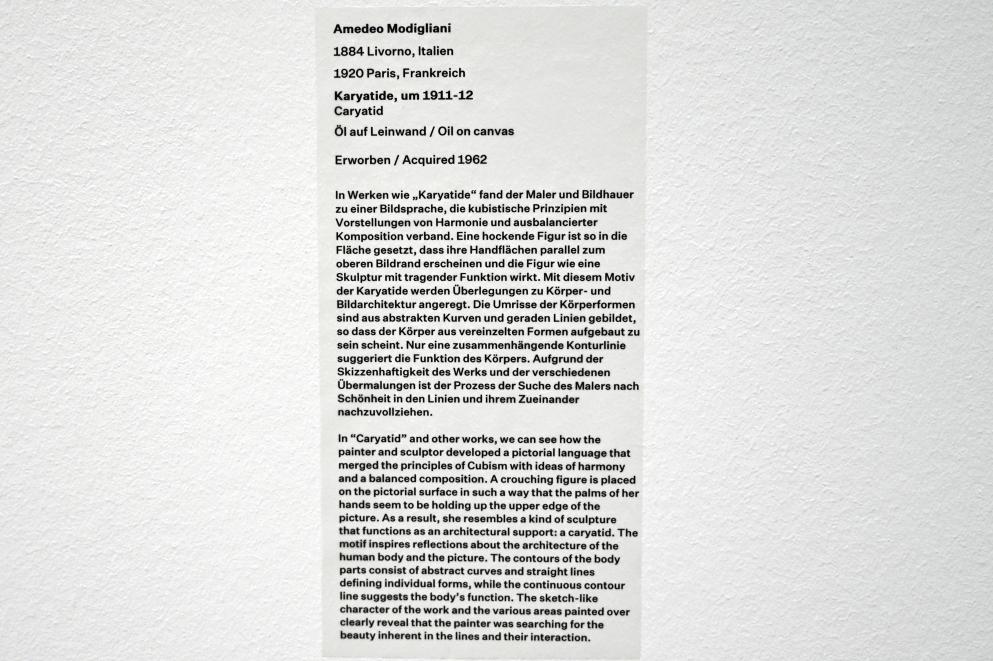 Amedeo Modigliani (1911–1918), Karyatide, Düsseldorf, Kunstsammlung K20, Saal 12, um 1911–1912, Bild 2/2