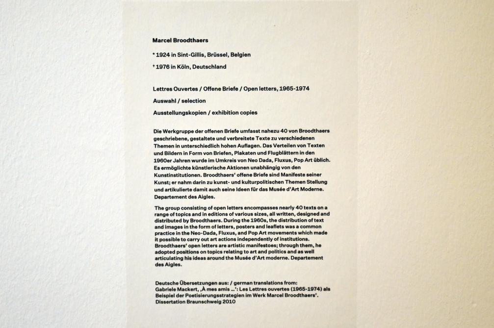 Marcel Broodthaers (1965–1973), Offene Briefe, Düsseldorf, Kunstsammlung K21, 2. Obergeschoss, 1965–1974, Bild 4/4