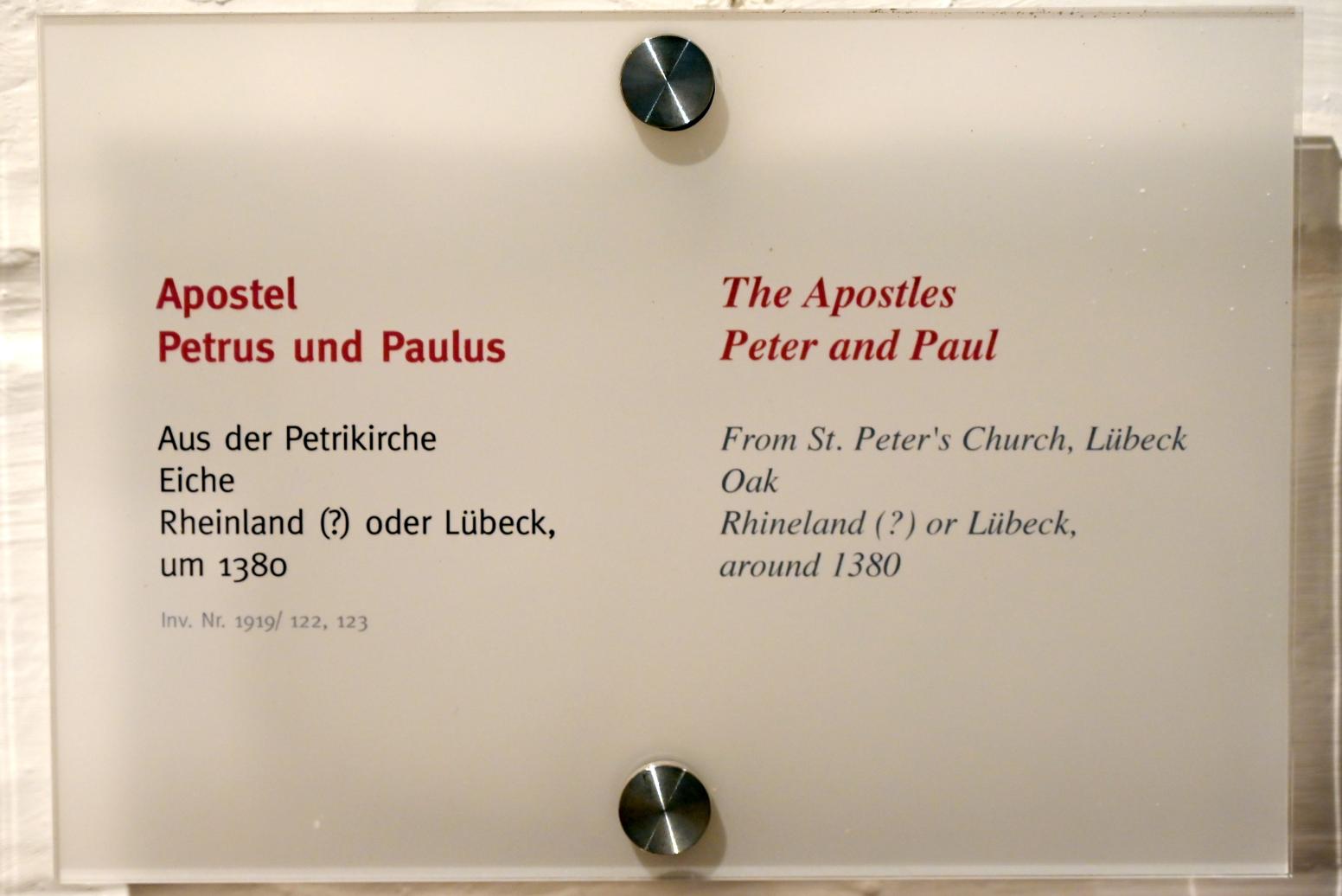 Apostel Petrus und Paulus, Lübeck, St.-Petri-Kirche, jetzt Lübeck, St. Annen-Museum, Saal 5, um 1380, Bild 2/2