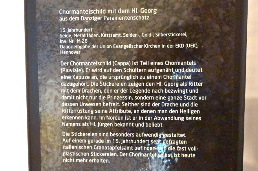 Chormantelschild mit dem Hl. Georg, Danzig, Kathedrale Mariä Himmelfahrt (Marienkirche ), jetzt Lübeck, St. Annen-Museum, Saal 6, 15. Jhd., Bild 2/2