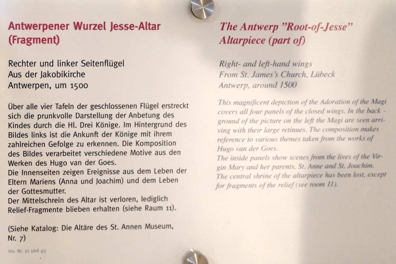 Antwerpener Wurzel Jesse-Altar (Fragment), Lübeck, Jakobikirche, jetzt Lübeck, St. Annen-Museum, Saal 11, um 1500, Bild 2/2