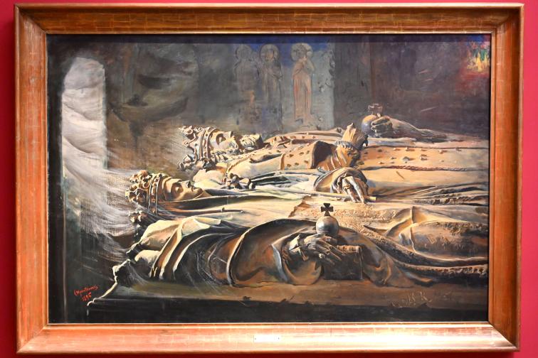 Leon Wyczółkowski (1891–1910), Sarkophage, München, Kunsthalle, Ausstellung "Polnischer Symbolismus um 1900" vom 25.03.-07.08.2022, Saal 6 - Mythen, 1895, Bild 1/2