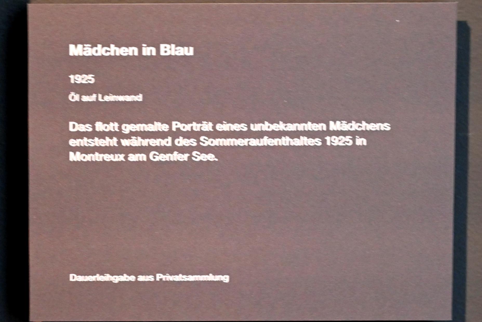 Max Pechstein (1895–1953), Mädchen in Blau, Zwickau, Kunstsammlungen, Max-Pechstein-Museum - Saal 2, 1925, Bild 2/2