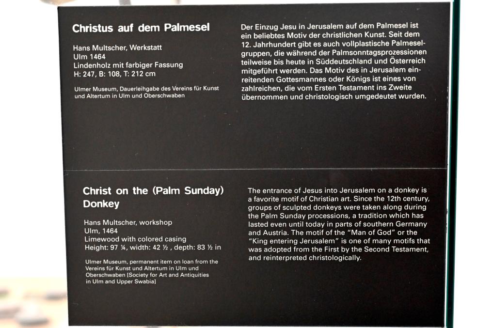 Hans Multscher (Werkstatt) (1455–1464), Christus auf dem Palmesel, Ulm, Münster Unserer Lieben Frau in Ulm, jetzt Ulm, Museum Ulm, Saal 1, 1464, Bild 9/9
