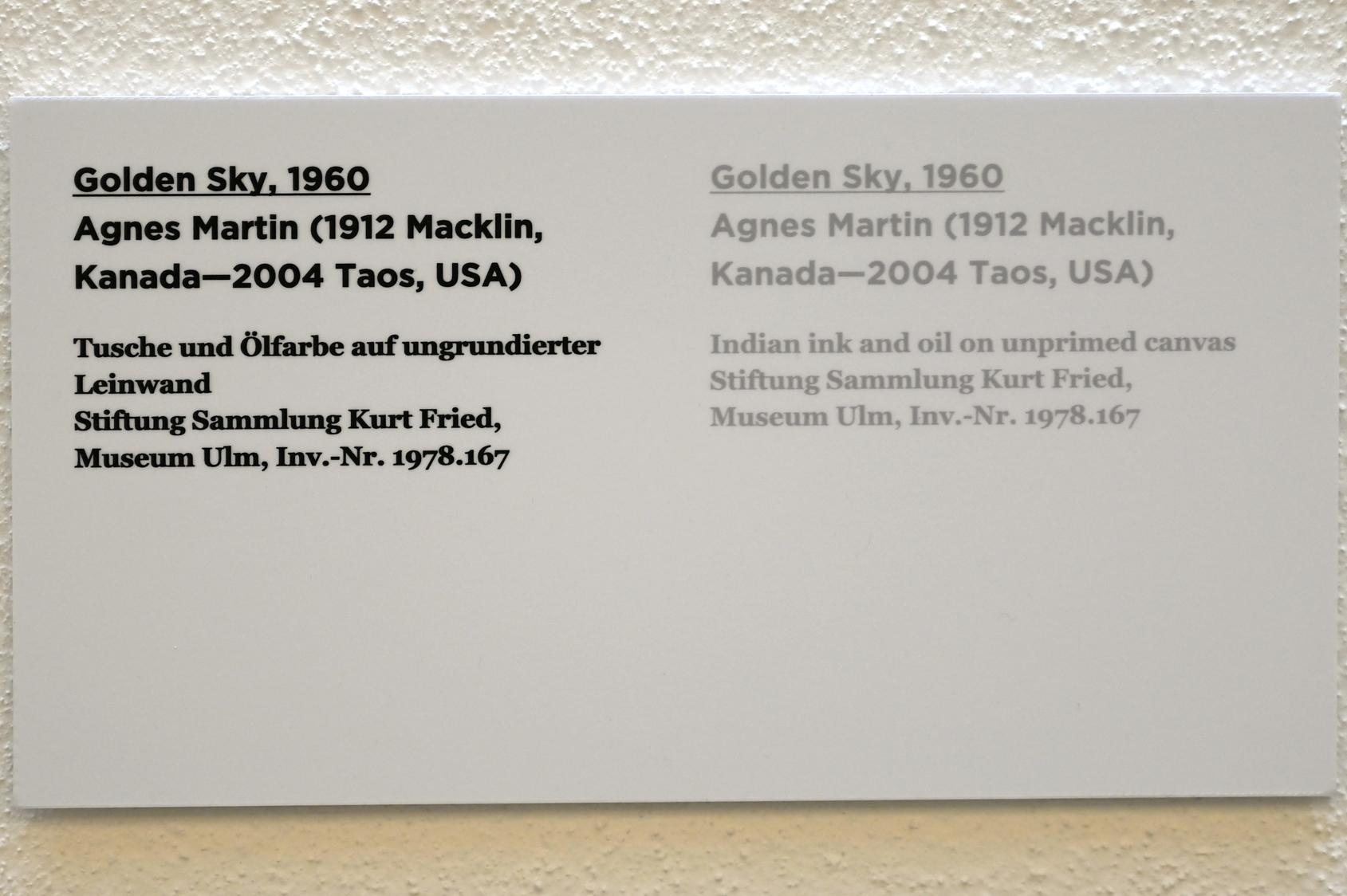 Agnes Martin (1960–1999), Golden Sky, Ulm, Museum Ulm, Saal 7b, 1960, Bild 2/2