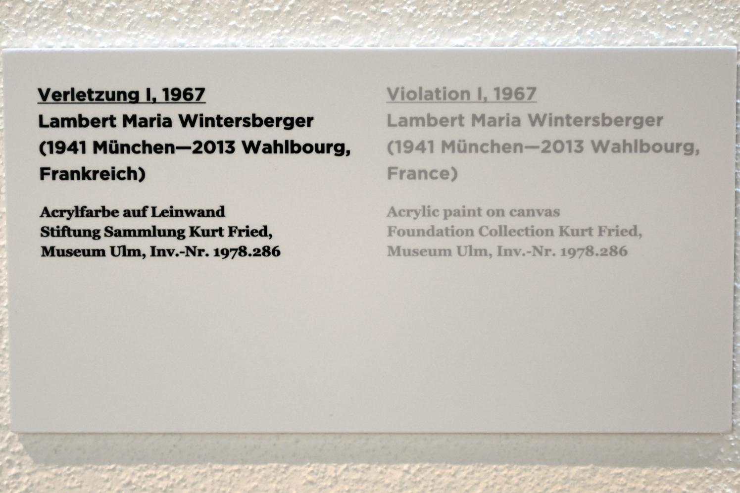 Lambert Maria Wintersberger (1967–2003), Verletzung I, Ulm, Museum Ulm, Saal 7e, 1967, Bild 2/2
