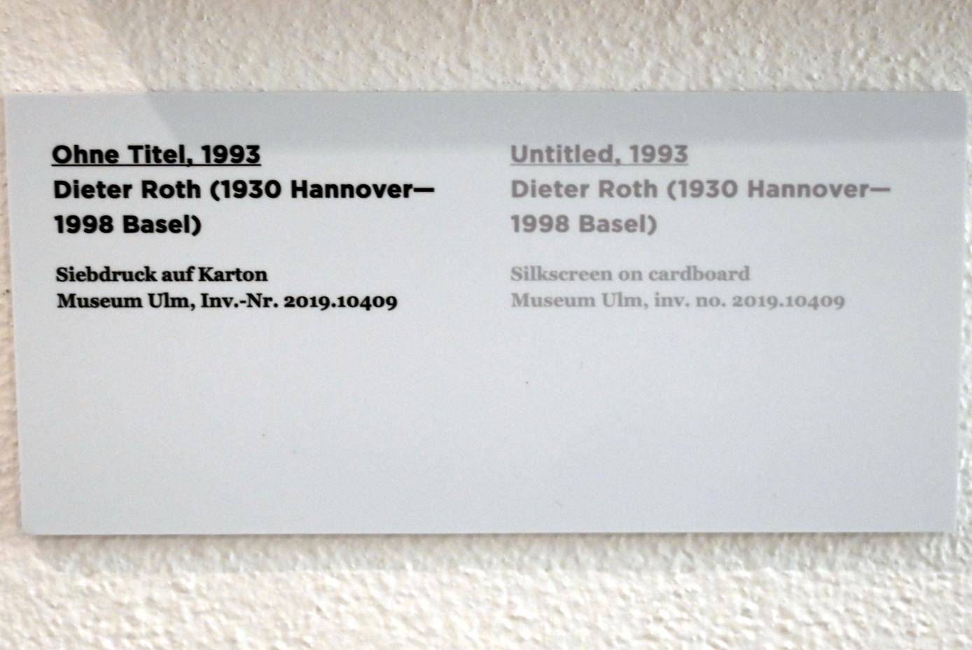 Dieter Roth (1965–1993), Ohne Titel, Ulm, Museum Ulm, Saal 11b, 1993, Bild 2/2
