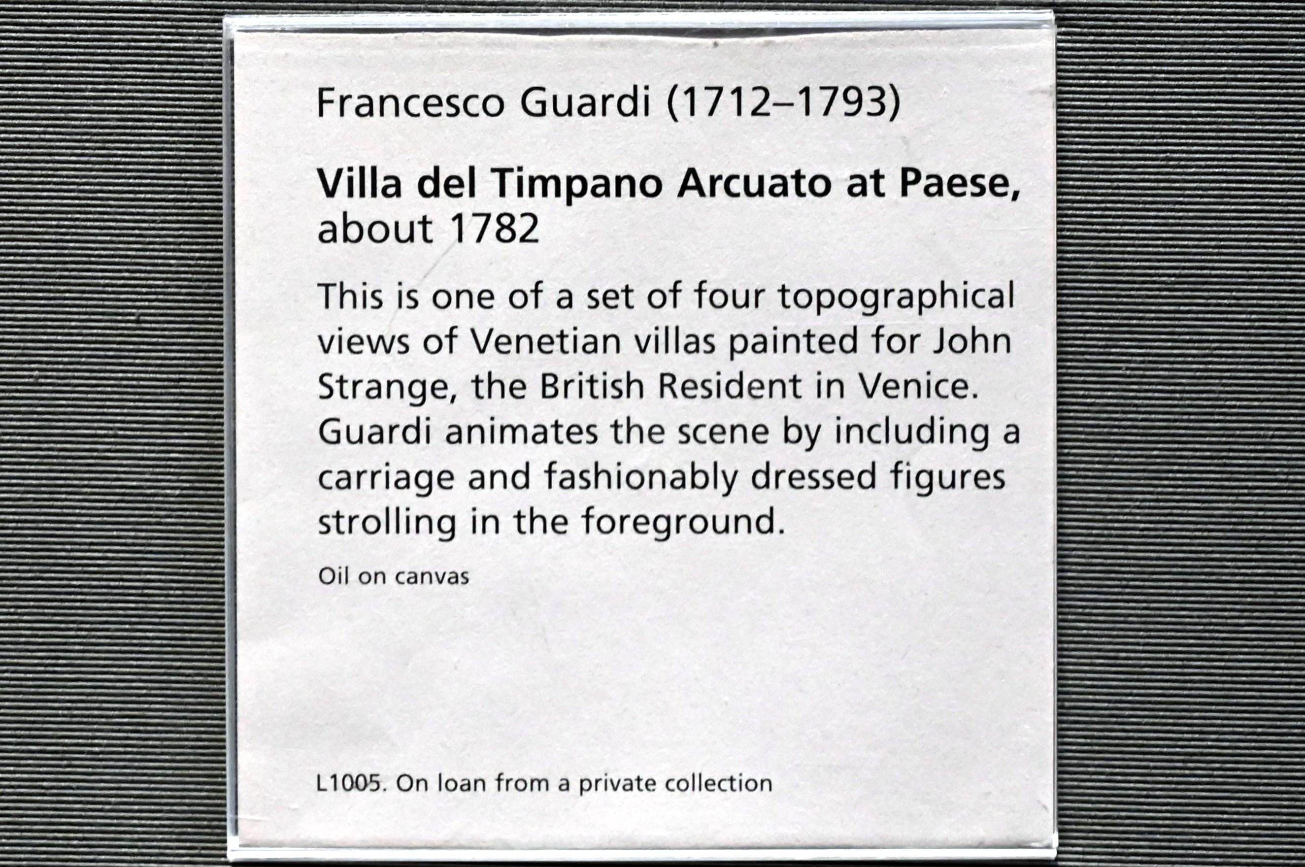 Francesco Guardi (1755–1790), Die Villa del Timpano Arcuato in Paese, London, National Gallery, Saal 39, um 1782, Bild 2/2