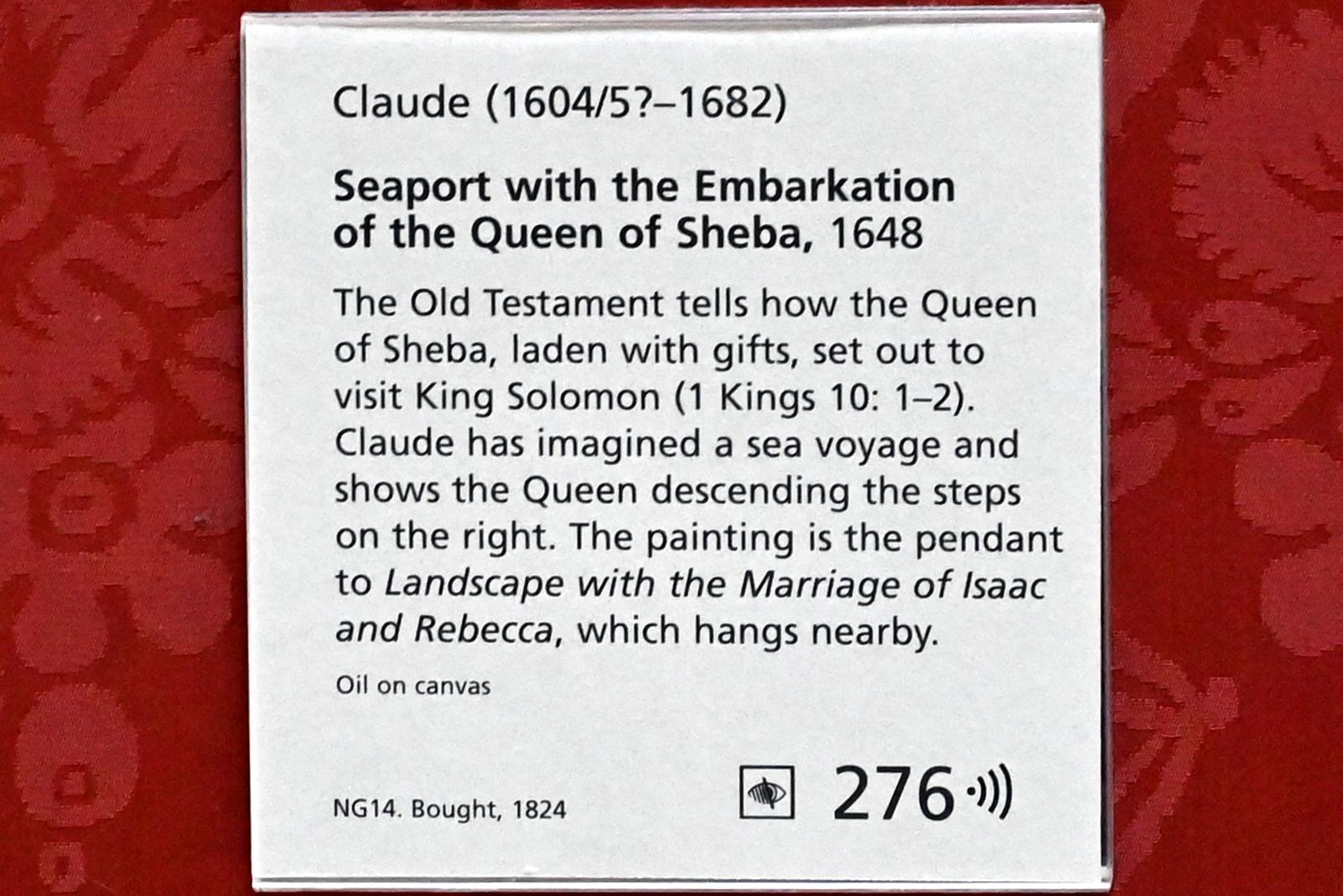 Claude Lorrain (Claude Gellée) (1628–1681), Seehafen mit der Einschiffung der Königin von Saba, London, National Gallery, Saal 36, 1648, Bild 2/2