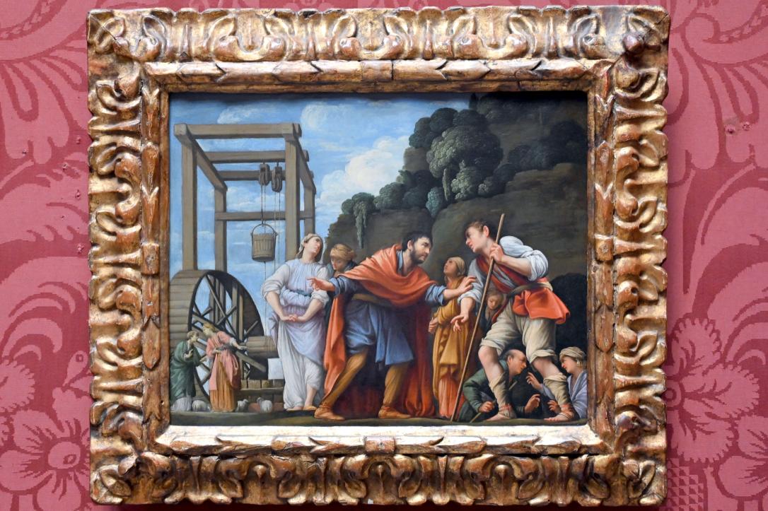 Carlo Saraceni (1598–1617), Moses verteidigt Jethros Töchter, London, National Gallery, Saal 35, 1609–1610