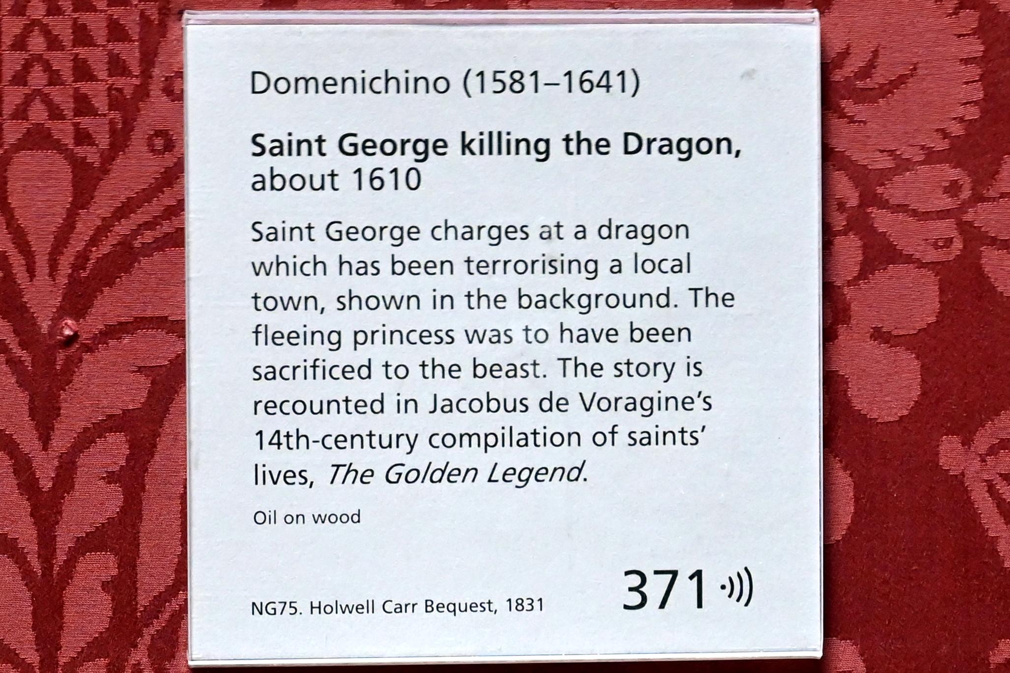 Domenichino (Domenico Zampieri) (1602–1627), Hl. Georg im Kampf mit dem Drachen, London, National Gallery, Saal 35, um 1610, Bild 2/2