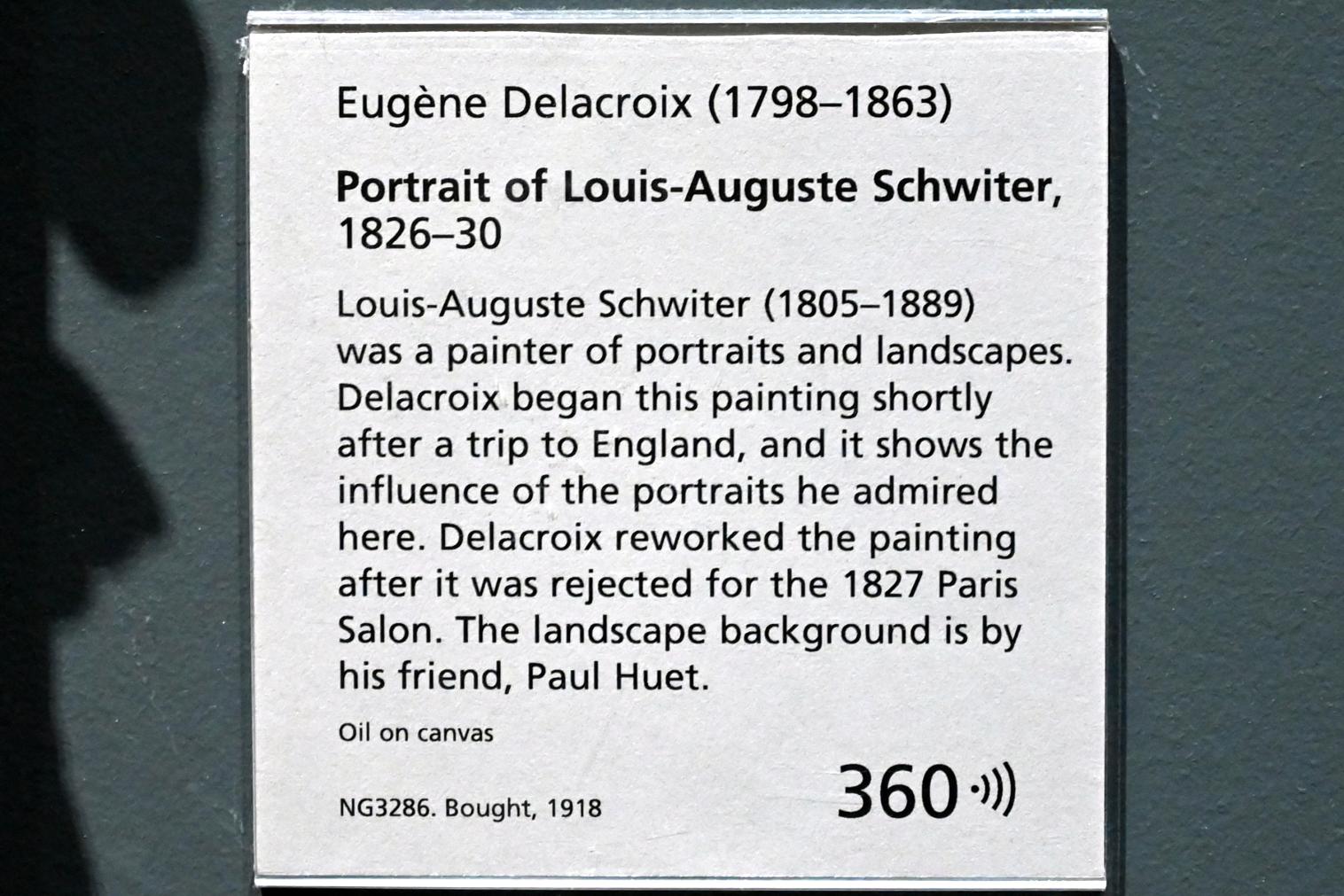 Eugène Delacroix (1820–1862), Porträt des Louis-Auguste Schwiter, London, National Gallery, Saal 45, 1826–1830, Bild 2/2