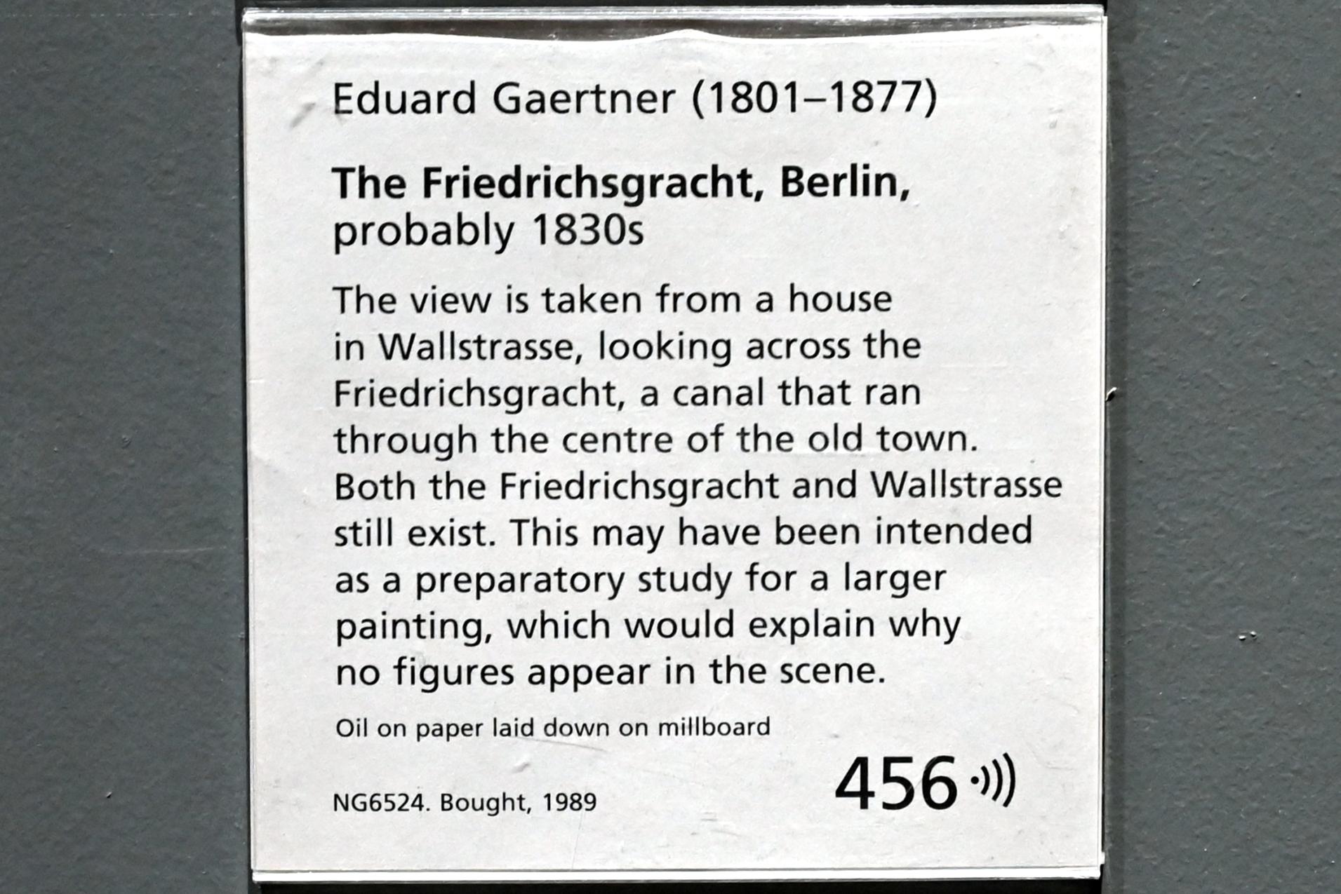 Eduard Gaertner (1827–1868), Die Friedrichsgracht in Berlin, London, National Gallery, Saal 45, um 1830–1840, Bild 2/2