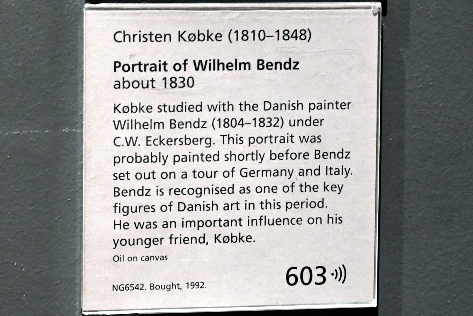 Christen Købke (1830–1848), Porträt des Wilhelm Bendz, London, National Gallery, Saal 45, um 1830, Bild 2/2