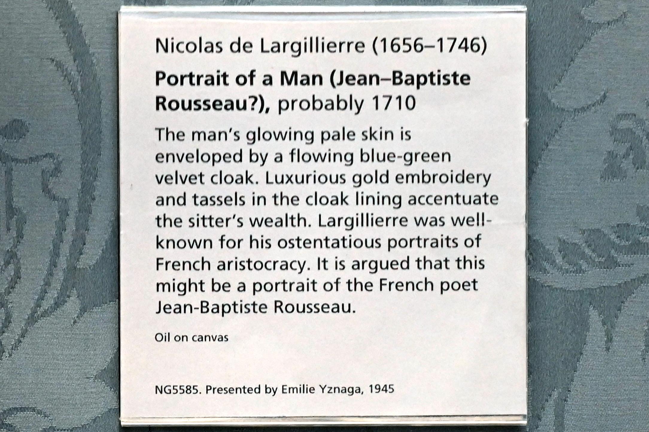 Nicolas de Largillière (1680–1730), Porträt eines Mannes (Jean-Baptiste Rousseau?), London, National Gallery, Saal 33, 1710, Bild 2/2