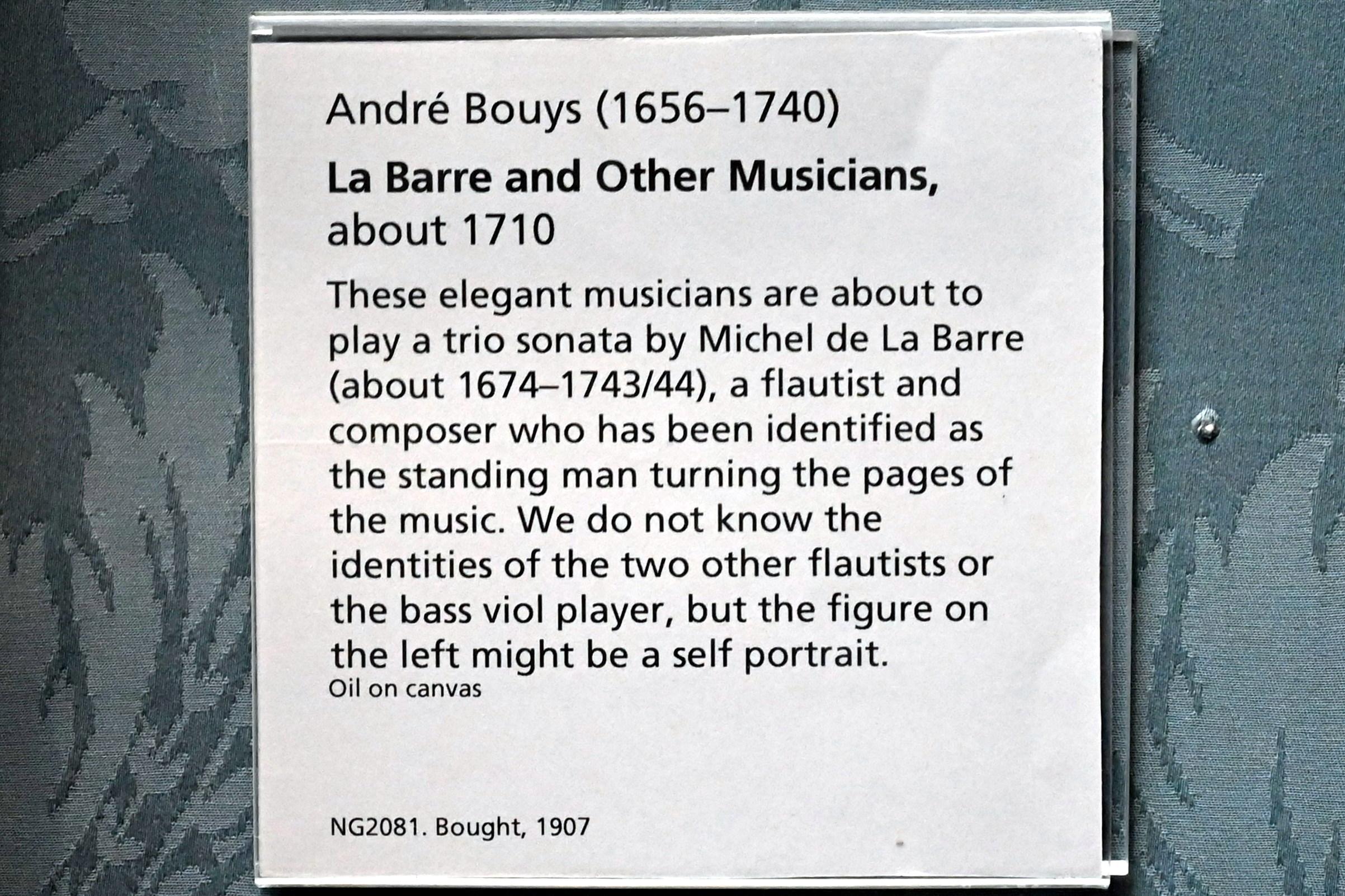 André Bouys (1710), Michel de La Barre und weitere Musikanten, London, National Gallery, Saal 33, um 1710, Bild 2/2