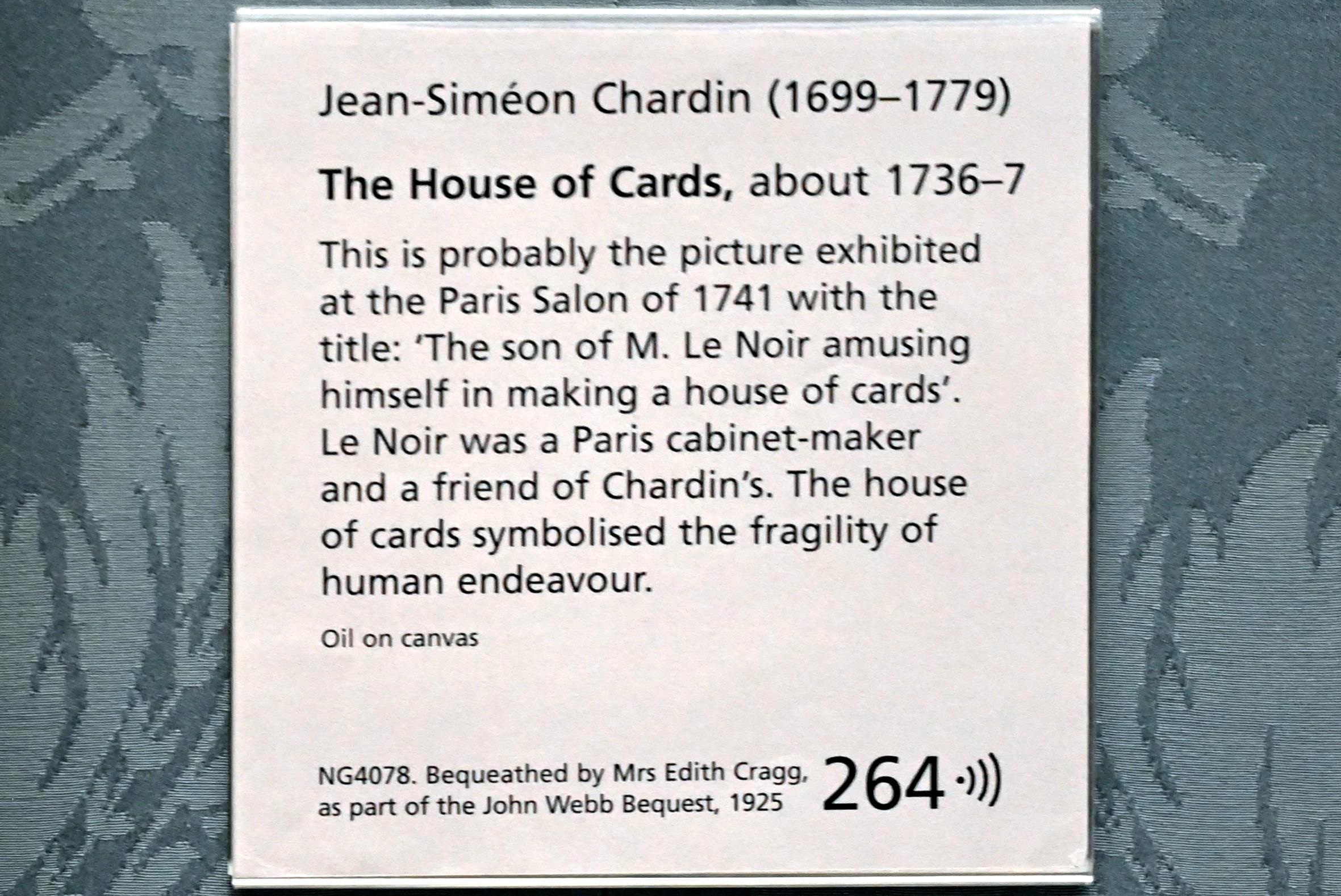 Jean Siméon Chardin (1725–1768), Das Kartenhaus, London, National Gallery, Saal 33, um 1736–1737, Bild 2/2
