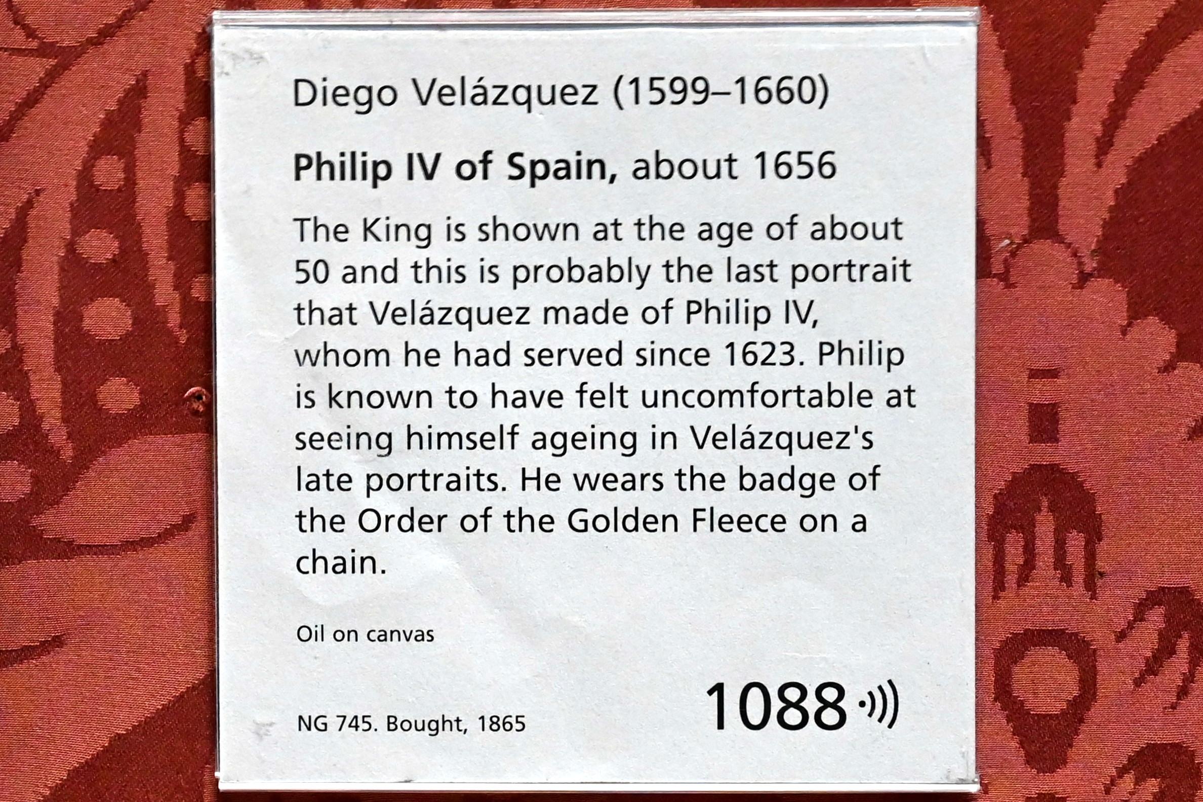 Diego Rodríguez de Silva y Velázquez (1618–1659), König Philipp IV. von Spanien, London, National Gallery, Saal 30, um 1656, Bild 2/2