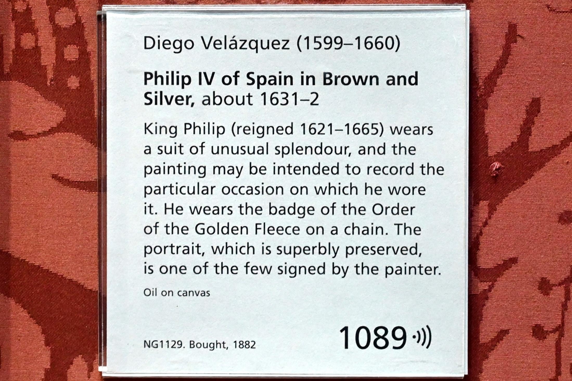 Diego Rodríguez de Silva y Velázquez (1618–1659), König Philipp IV. von Spanien in Braun und Silber, London, National Gallery, Saal 30, um 1631–1632, Bild 2/2
