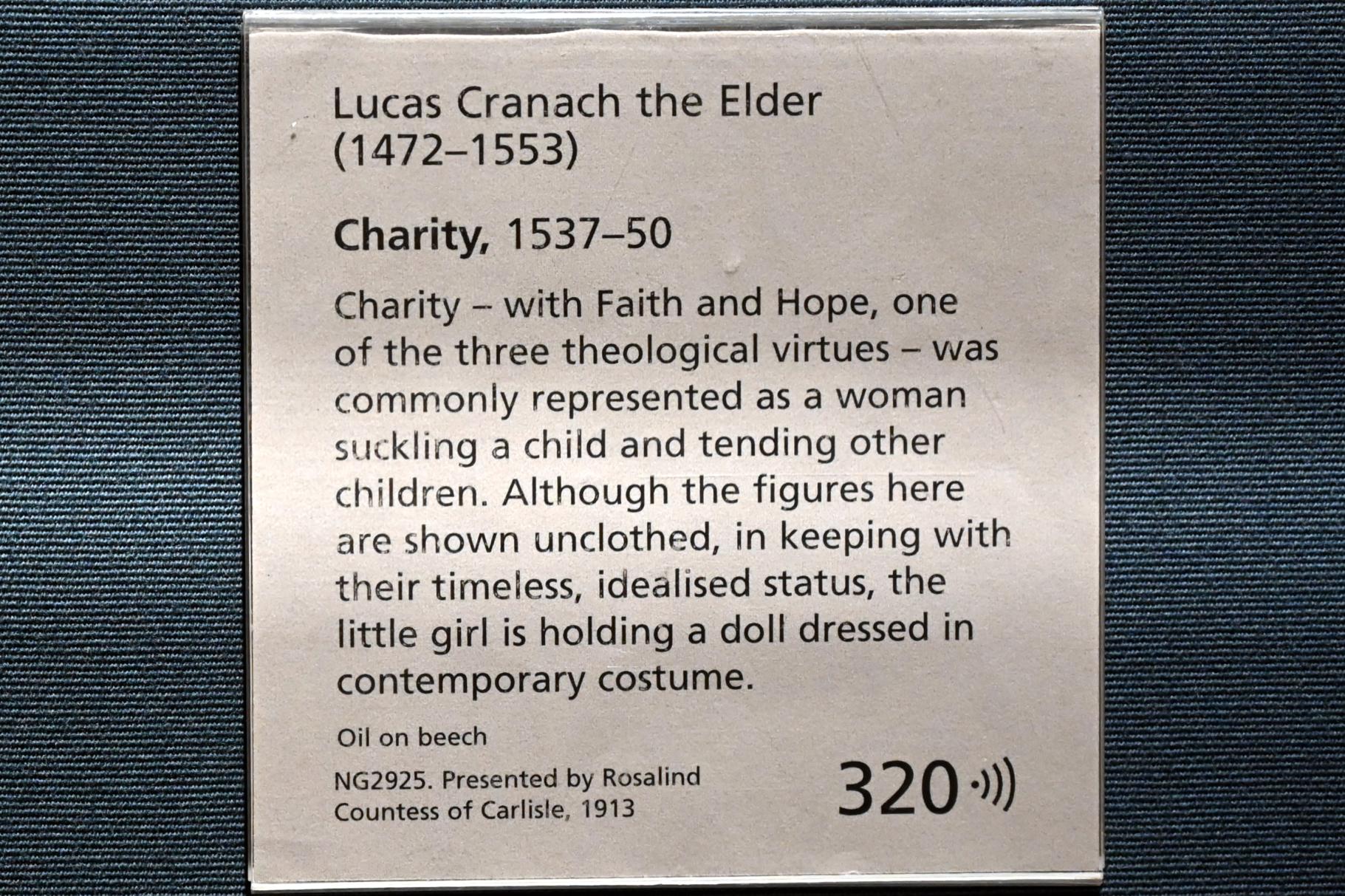 Lucas Cranach der Ältere (1502–1550), Caritas, London, National Gallery, Saal 16, 1537–1550, Bild 2/2