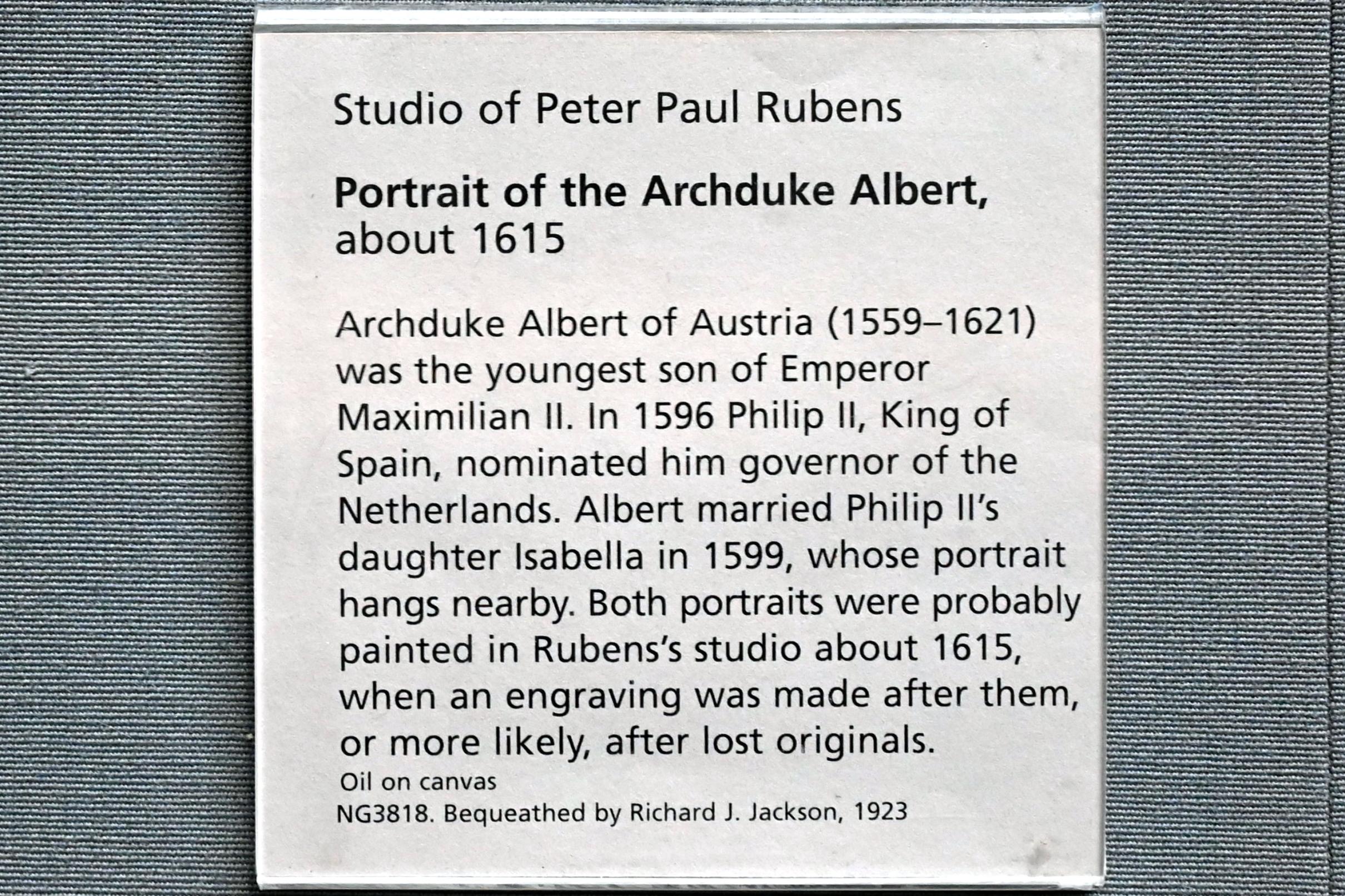 Peter Paul Rubens (Werkstatt) (1615–1635), Porträt des Albrecht VII. von Habsburg, London, National Gallery, Saal 20, um 1615, Bild 2/2