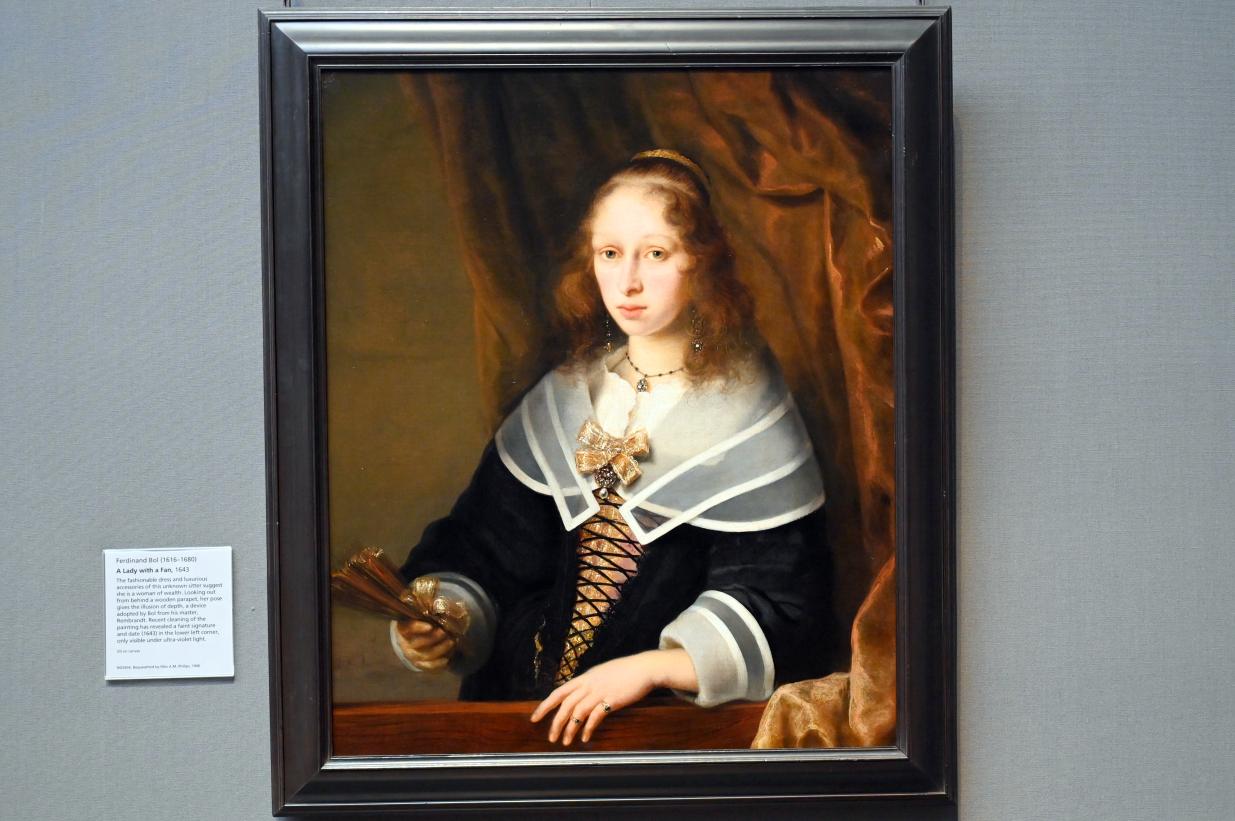 Ferdinand Bol (1643–1665), Dame mit Fächer, London, National Gallery, Saal 23, 1643