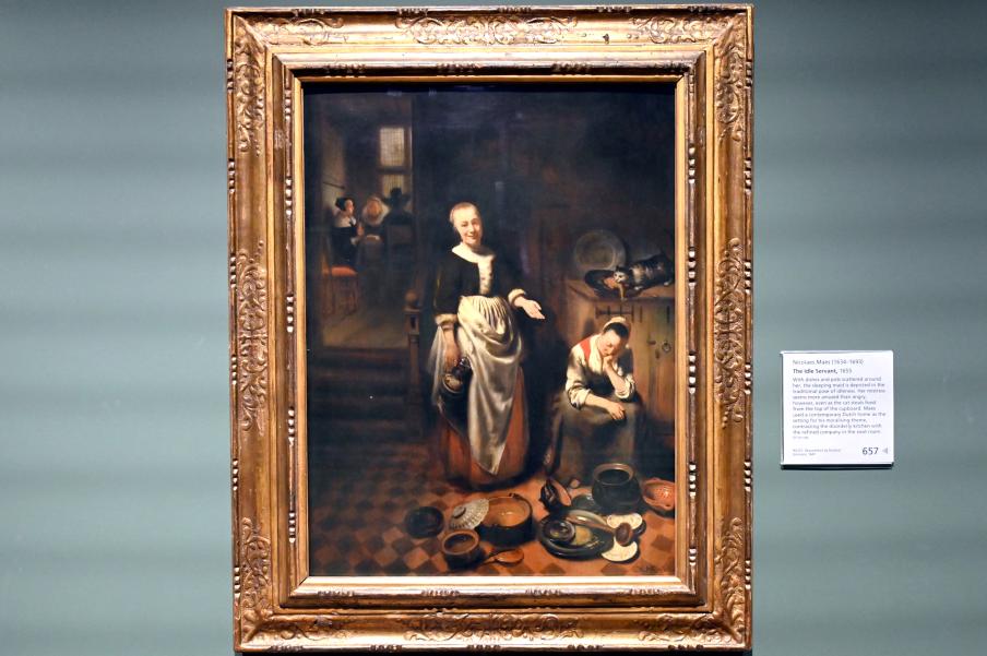Nicolaes Maes (1652–1687), Die faule Magd, London, National Gallery, Saal 27, 1655