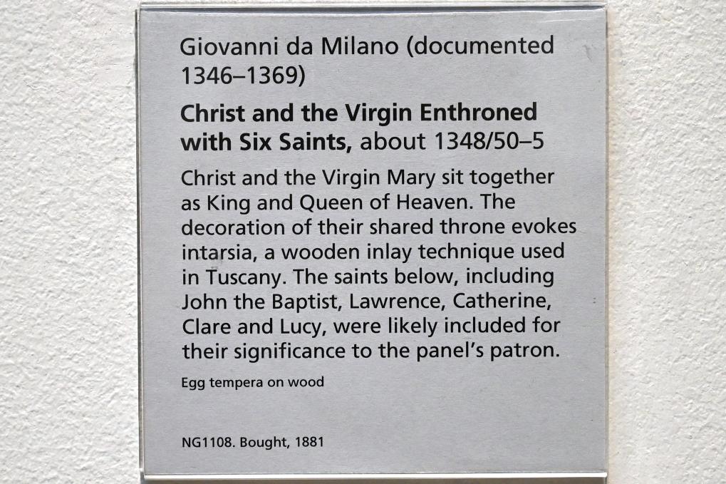 Giovanni da Milano (1351–1362), Thronende Christus und Maria mit sechs Heiligen, London, National Gallery, Saal 51, um 1348–1355, Bild 2/2